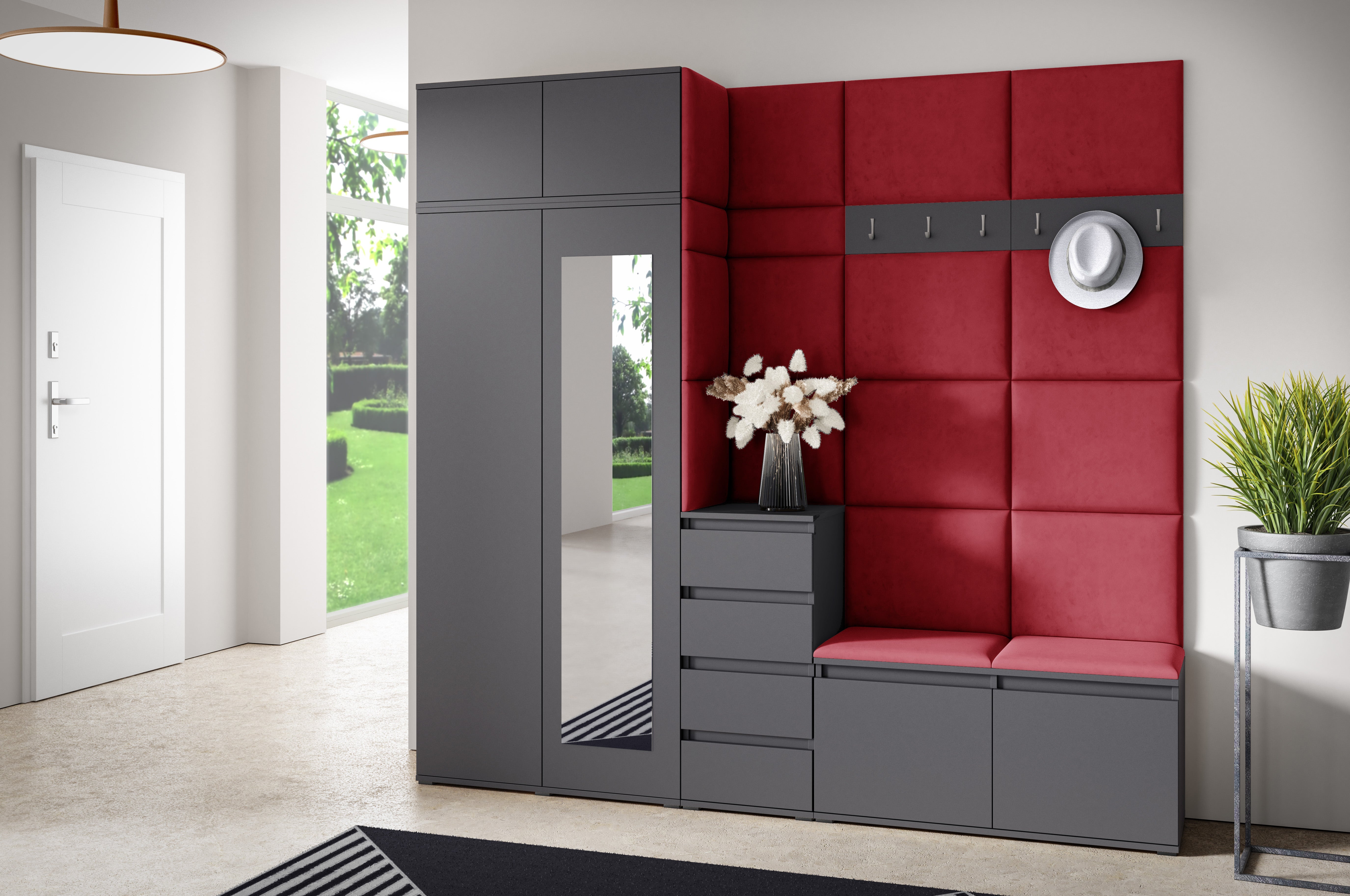 PK Emi 33 Hallway Wardrobe Graphite - Upholstered Panels in Various Colours