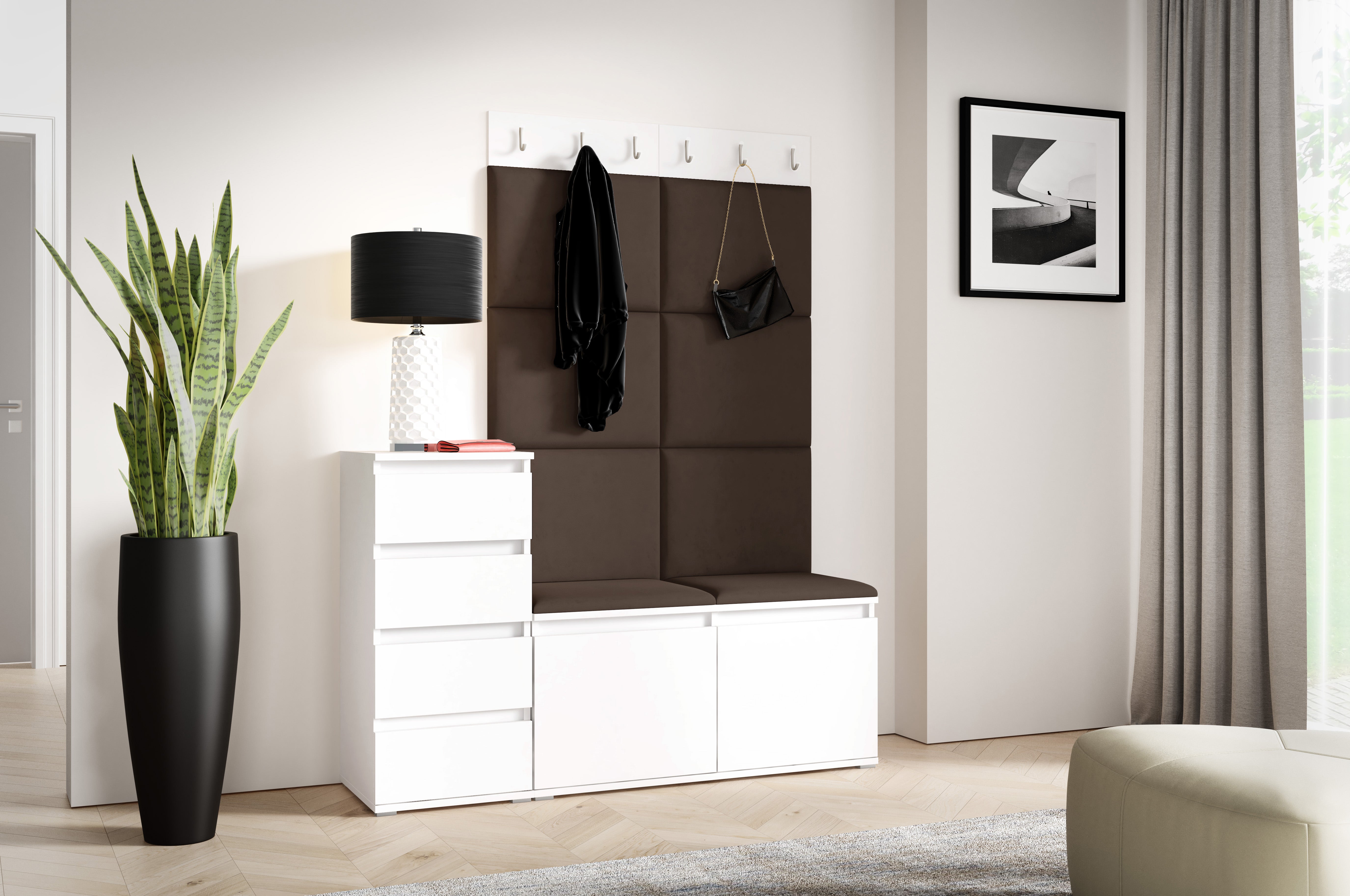 PK Emi 34 Hallway Wardrobe White - Upholstered Panels in Various Colours