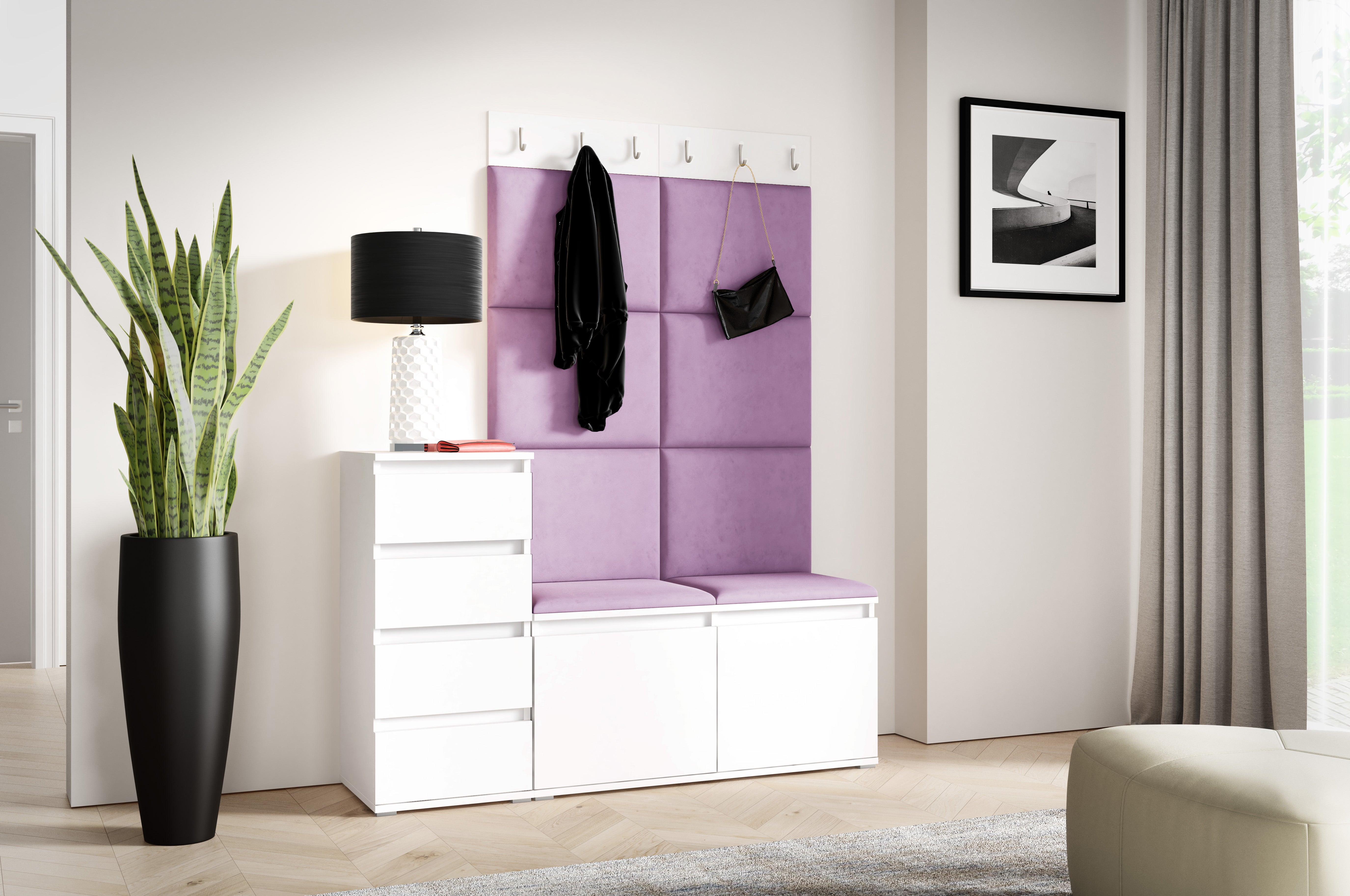 PK Emi 34 Hallway Wardrobe White - Upholstered Panels in Various Colours