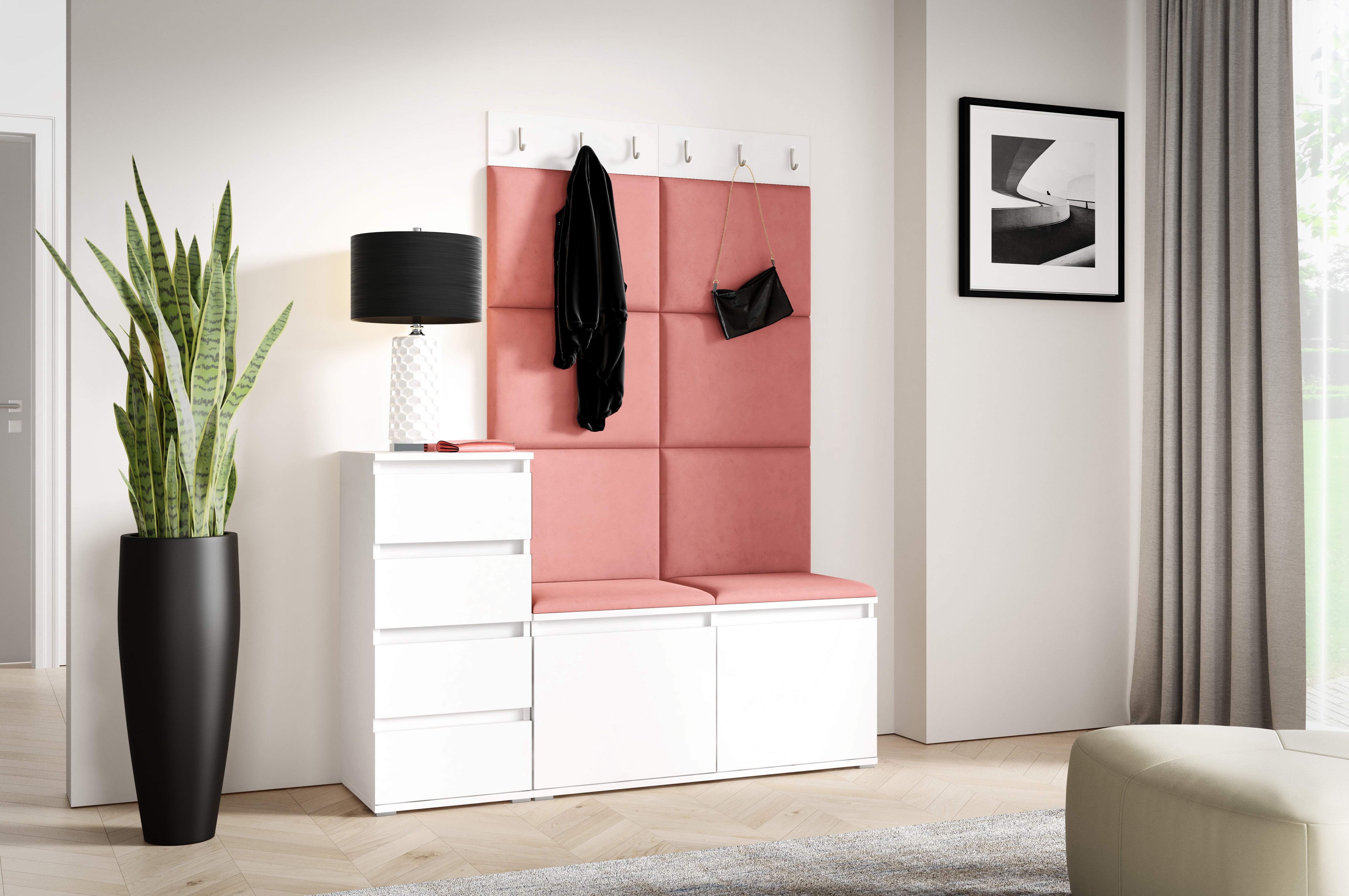 PK Emi 34 Hallway Wardrobe White - Upholstered Panels in Various Colours