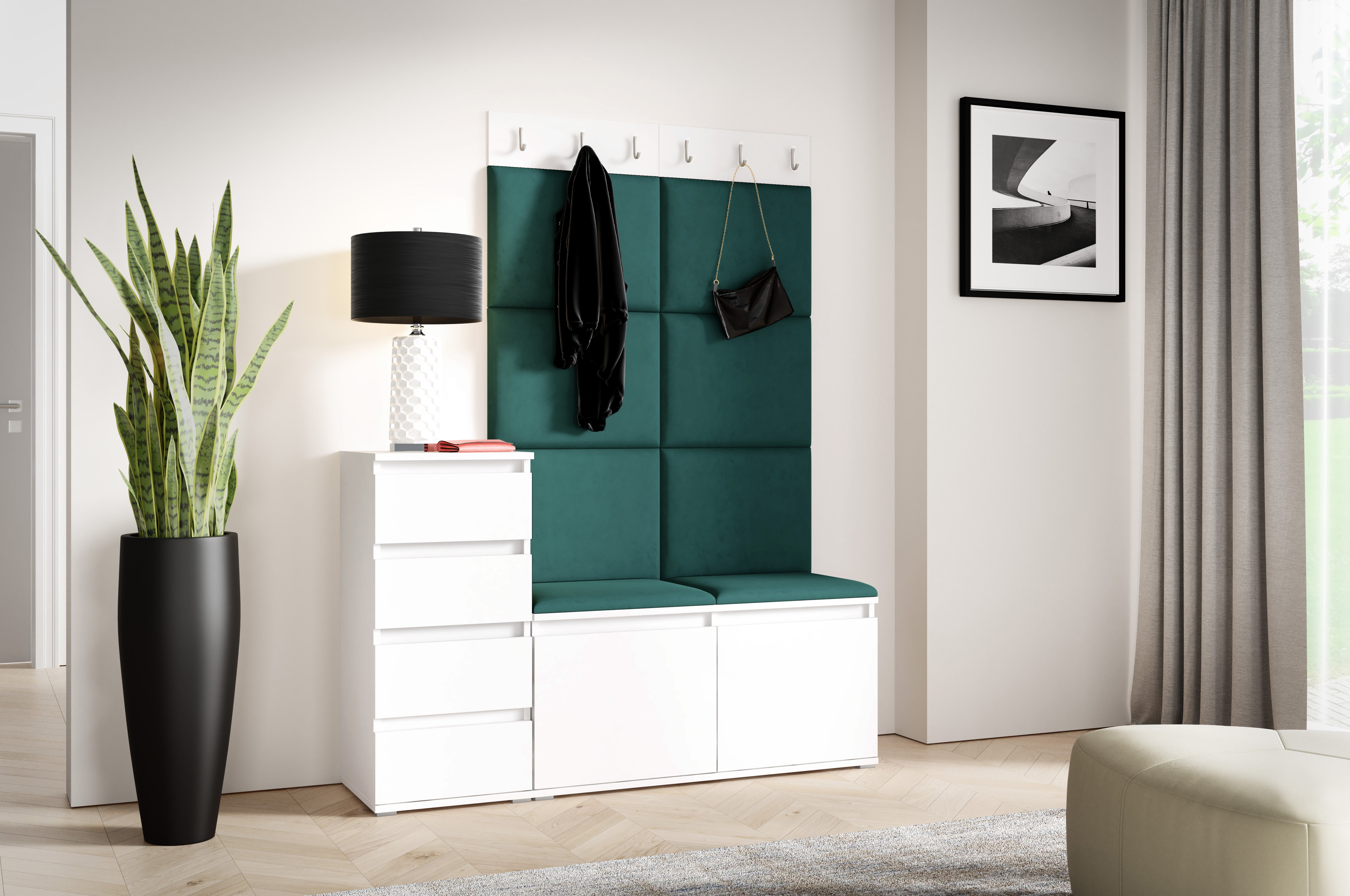 PK Emi 34 Hallway Wardrobe White - Upholstered Panels in Various Colours