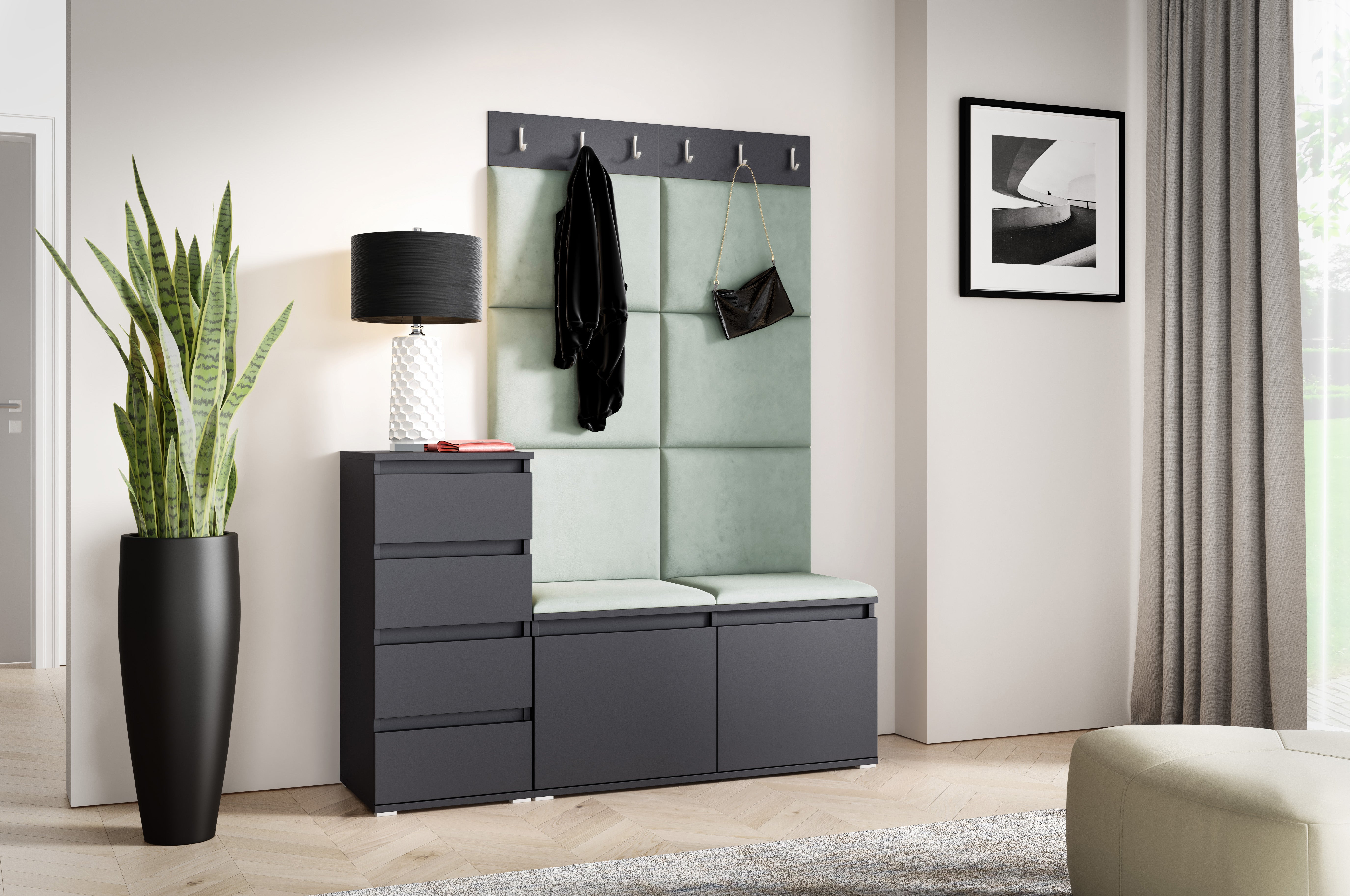PK Emi 34 Hallway Wardrobe Graphite- Upholstered Panels in Various Colours