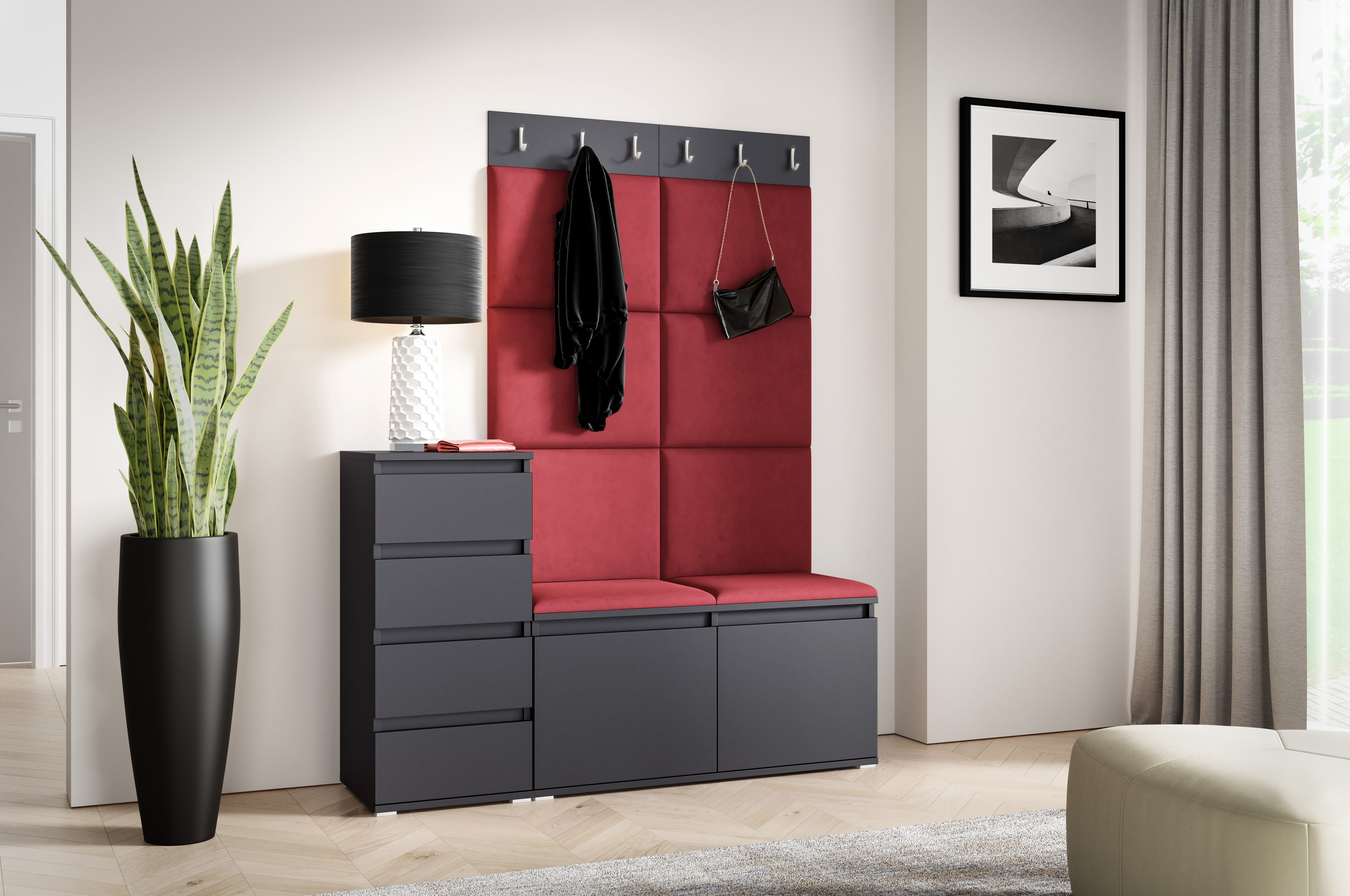 PK Emi 34 Hallway Wardrobe Graphite- Upholstered Panels in Various Colours