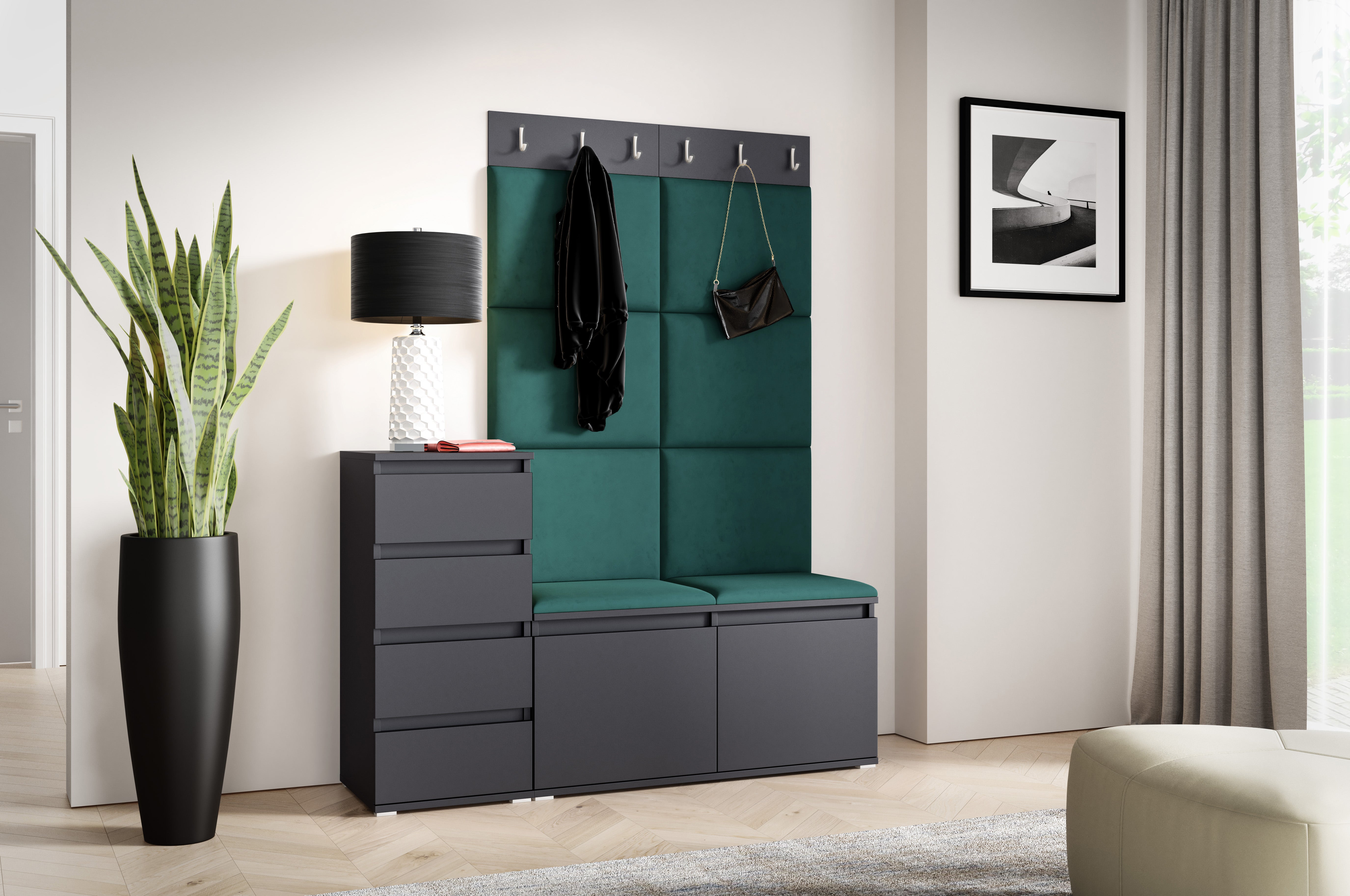 PK Emi 34 Hallway Wardrobe Graphite- Upholstered Panels in Various Colours