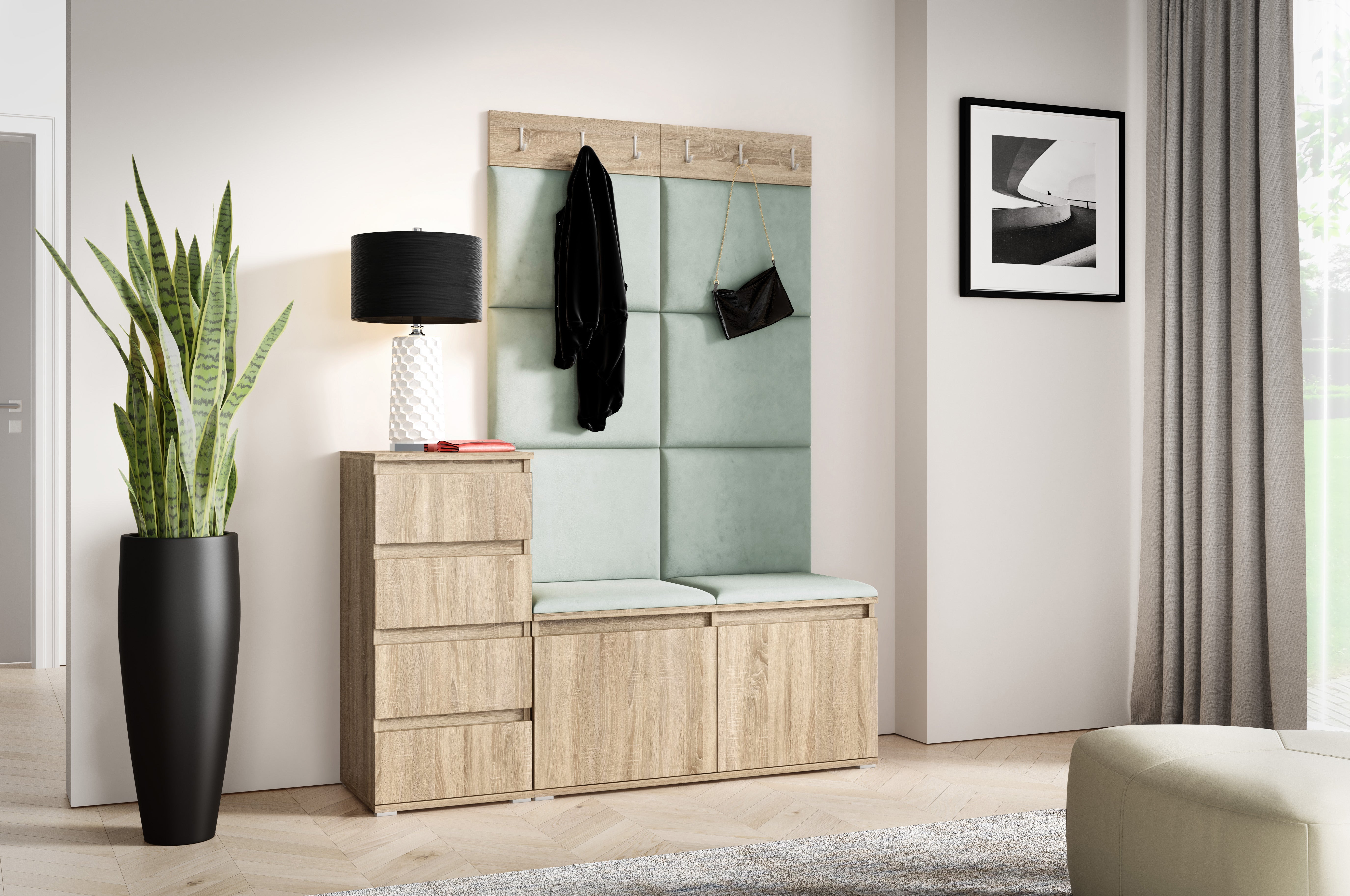PK Emi 34 Hallway Wardrobe Sonoma Oak- Upholstered Panels in Various Colours