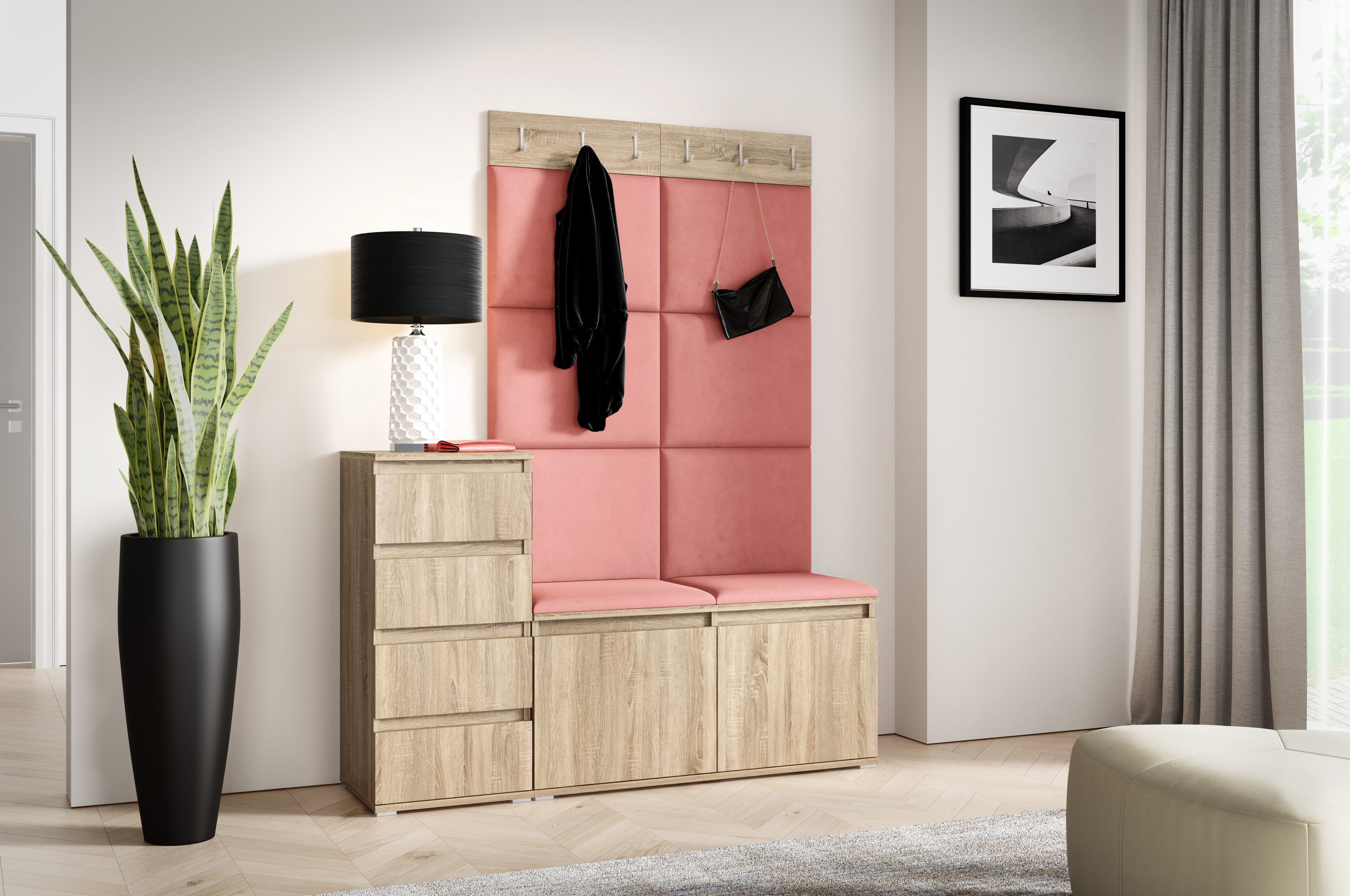 PK Emi 34 Hallway Wardrobe Sonoma Oak- Upholstered Panels in Various Colours