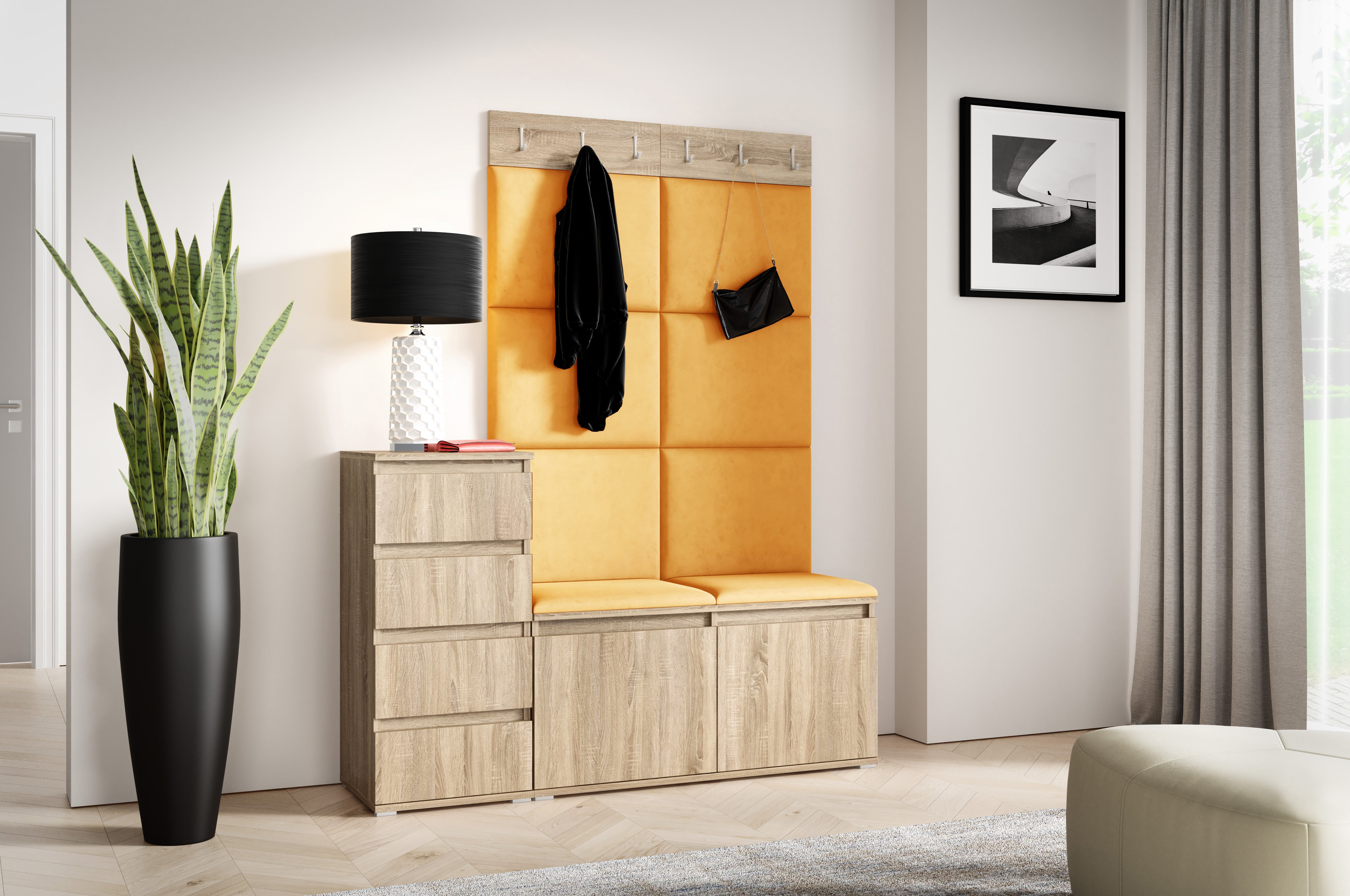 PK Emi 34 Hallway Wardrobe Sonoma Oak- Upholstered Panels in Various Colours