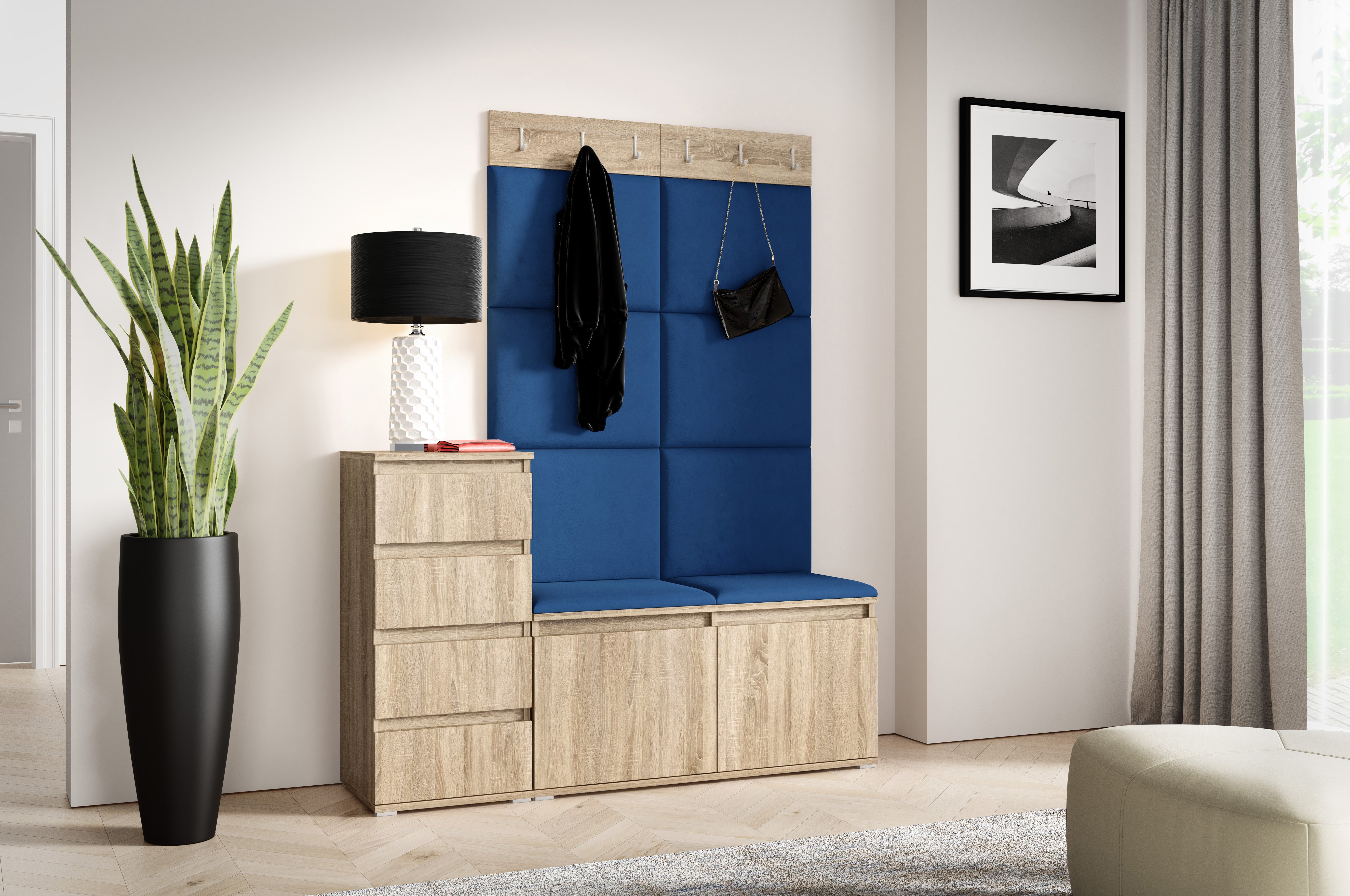 PK Emi 34 Hallway Wardrobe Sonoma Oak- Upholstered Panels in Various Colours