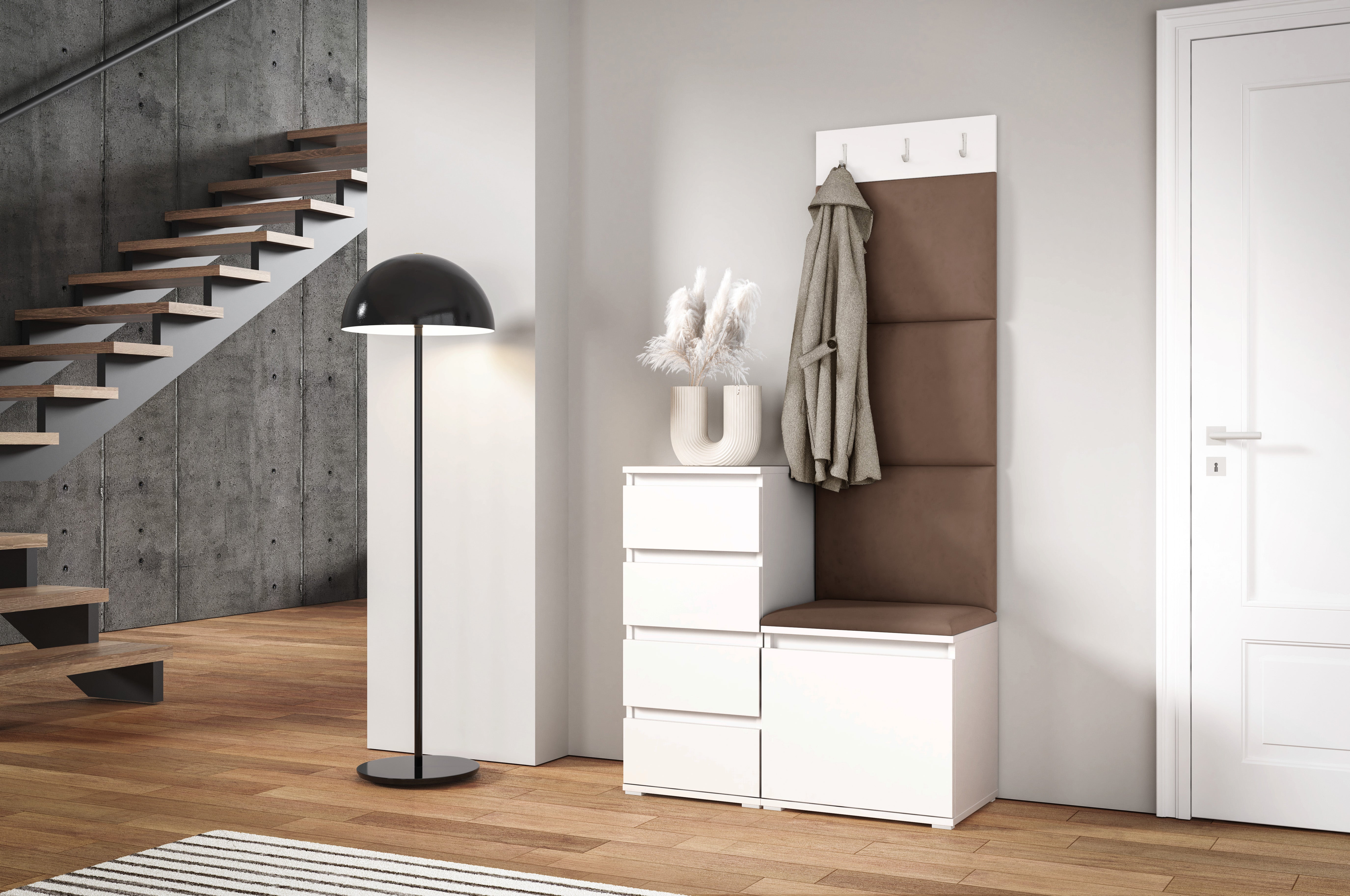 PK Emi 36 Hallway Wardrobe White - Upholstered Panels in Various Colours