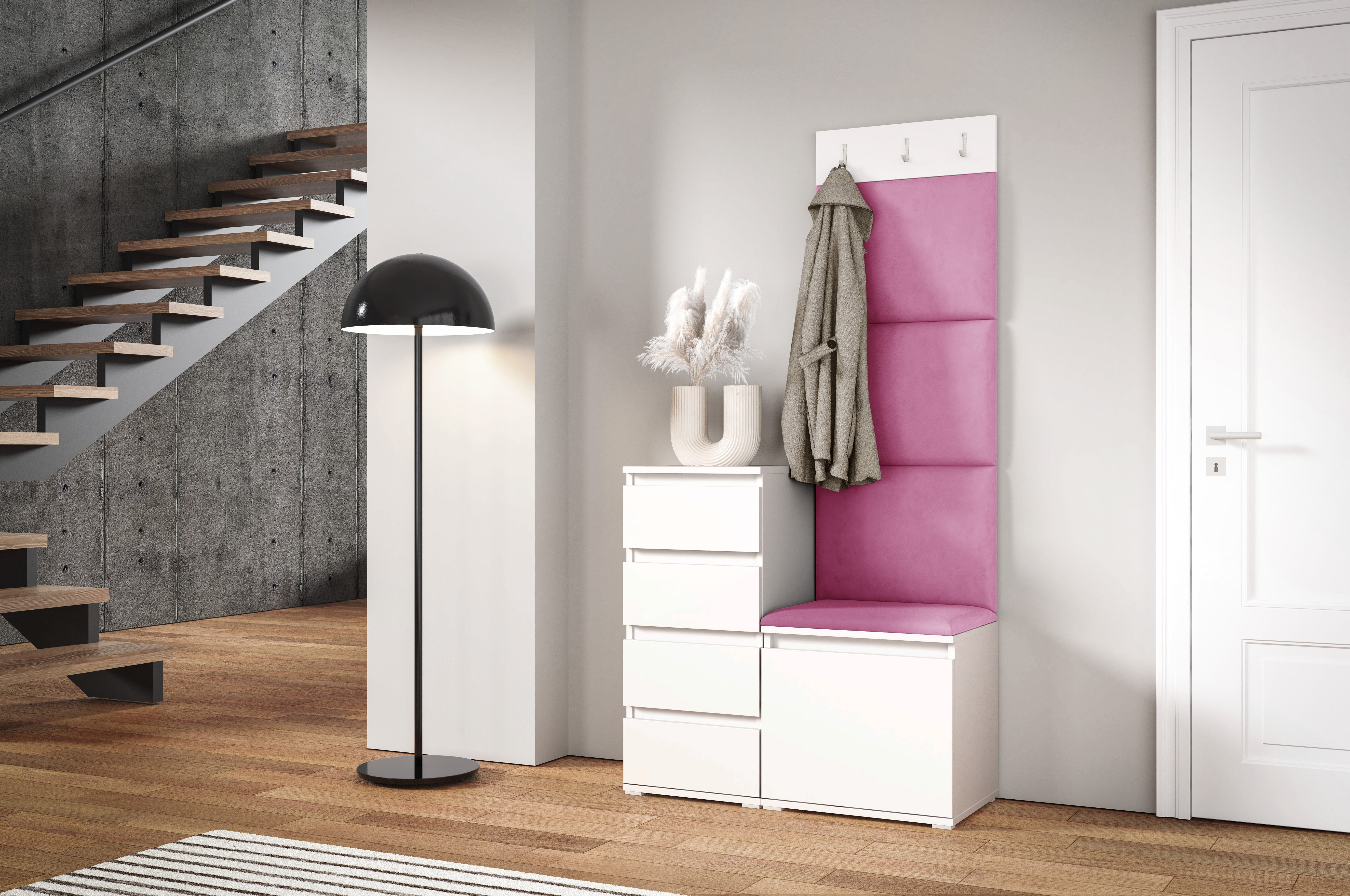 PK Emi 36 Hallway Wardrobe White - Upholstered Panels in Various Colours