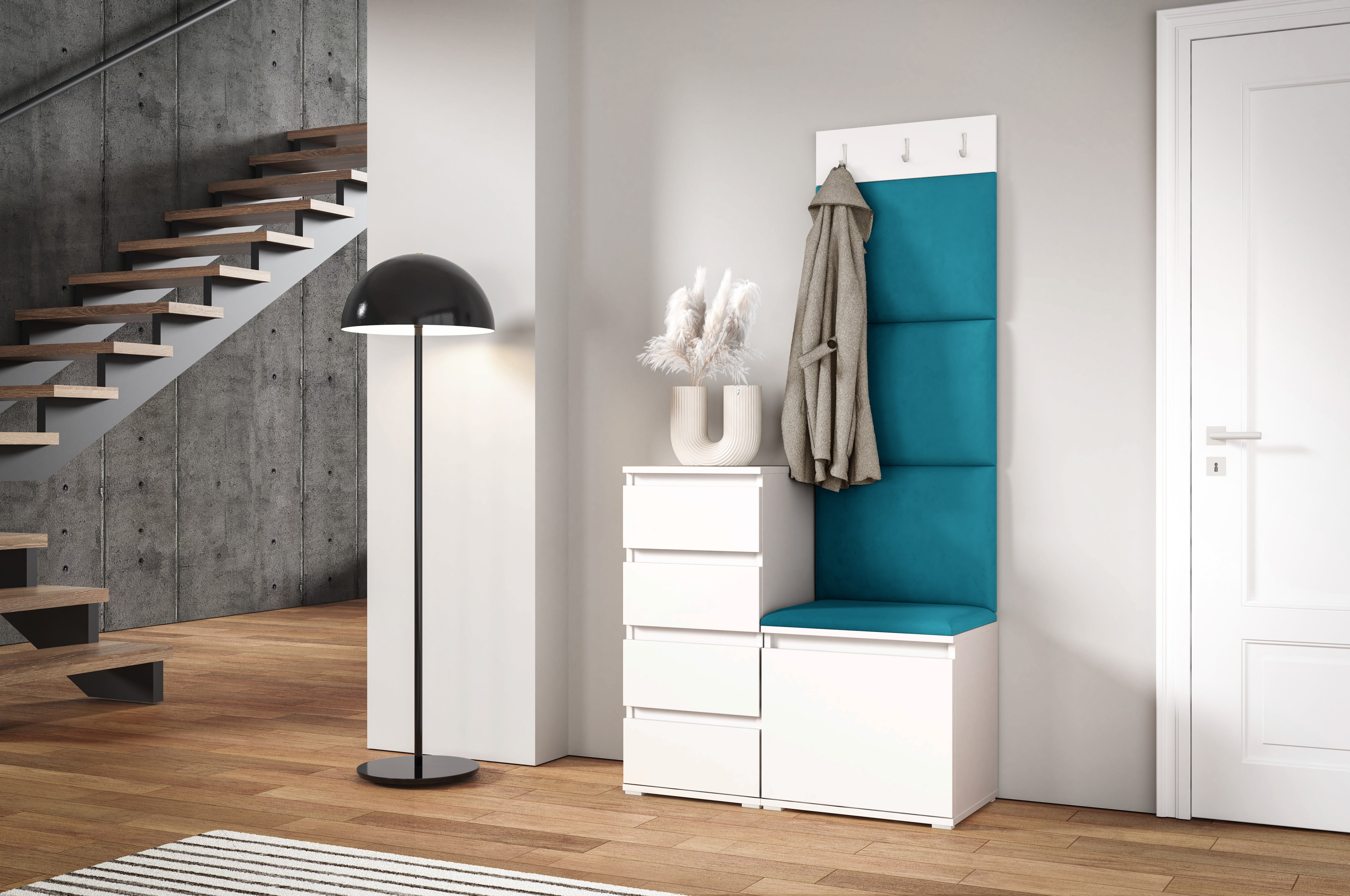 PK Emi 36 Hallway Wardrobe White - Upholstered Panels in Various Colours