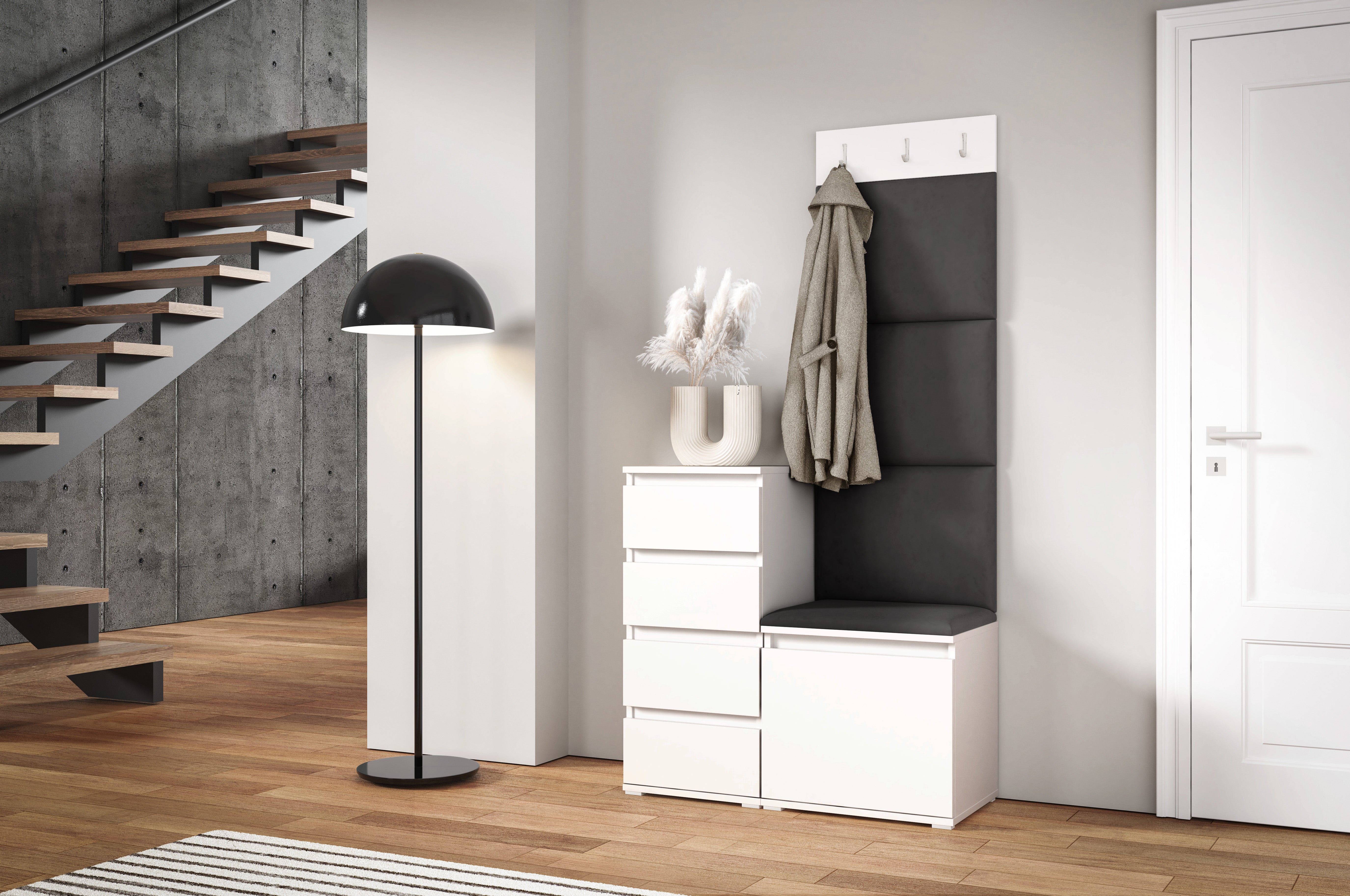 PK Emi 36 Hallway Wardrobe White - Upholstered Panels in Various Colours