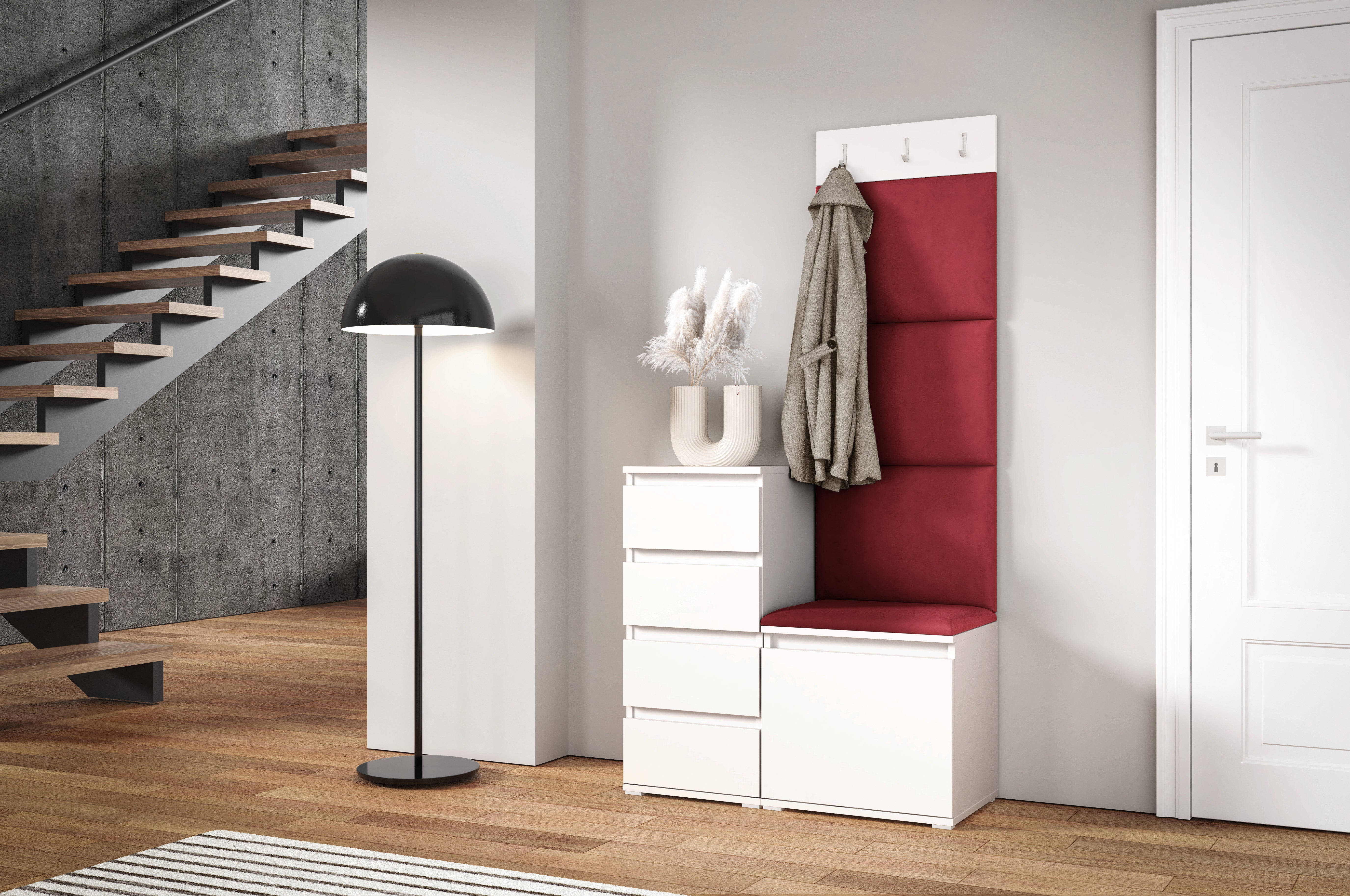 PK Emi 36 Hallway Wardrobe White - Upholstered Panels in Various Colours