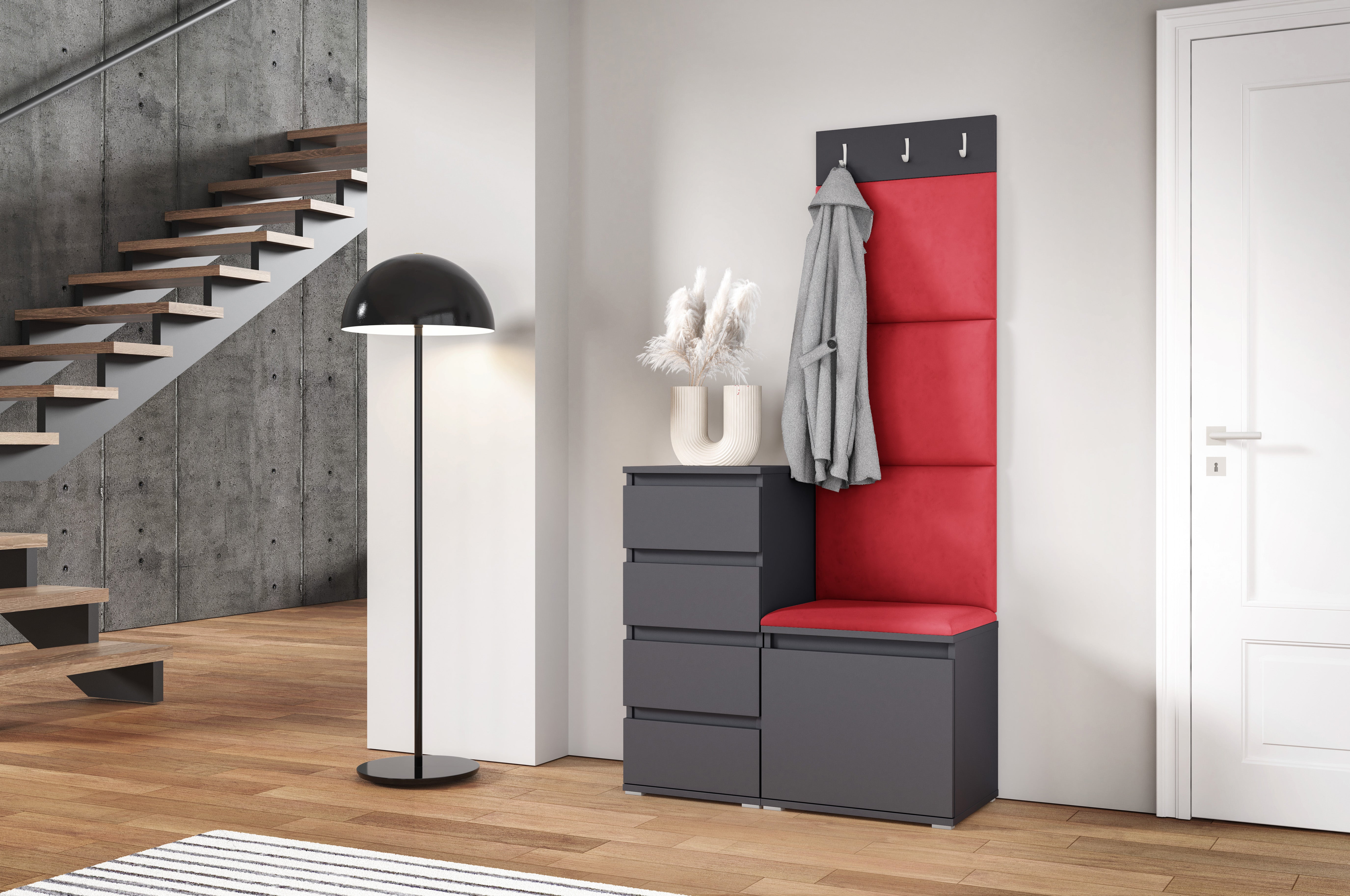 PK Emi 36 Hallway Wardrobe Graphite - Upholstered Panels in Various Colours