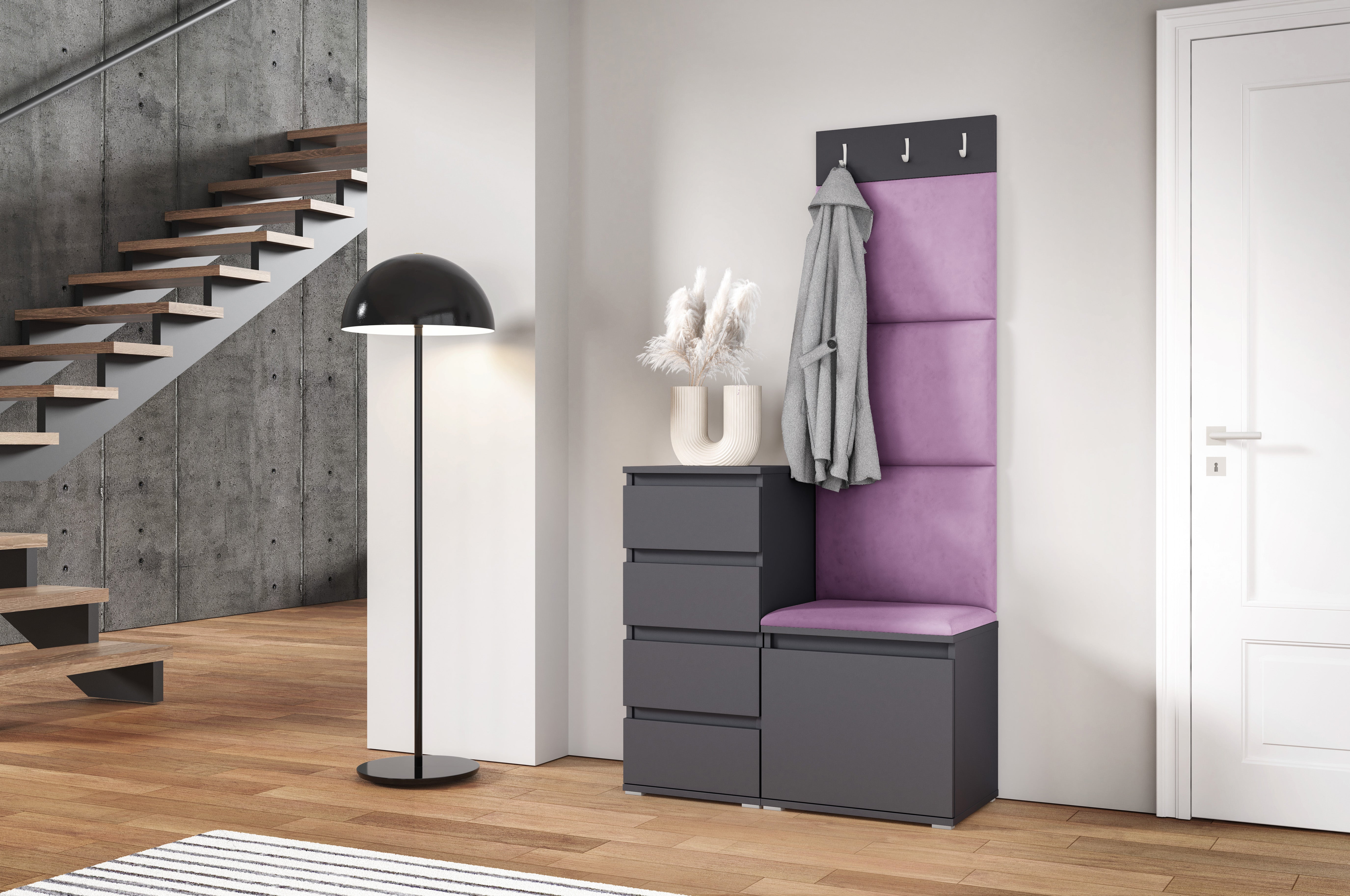 PK Emi 36 Hallway Wardrobe Graphite - Upholstered Panels in Various Colours