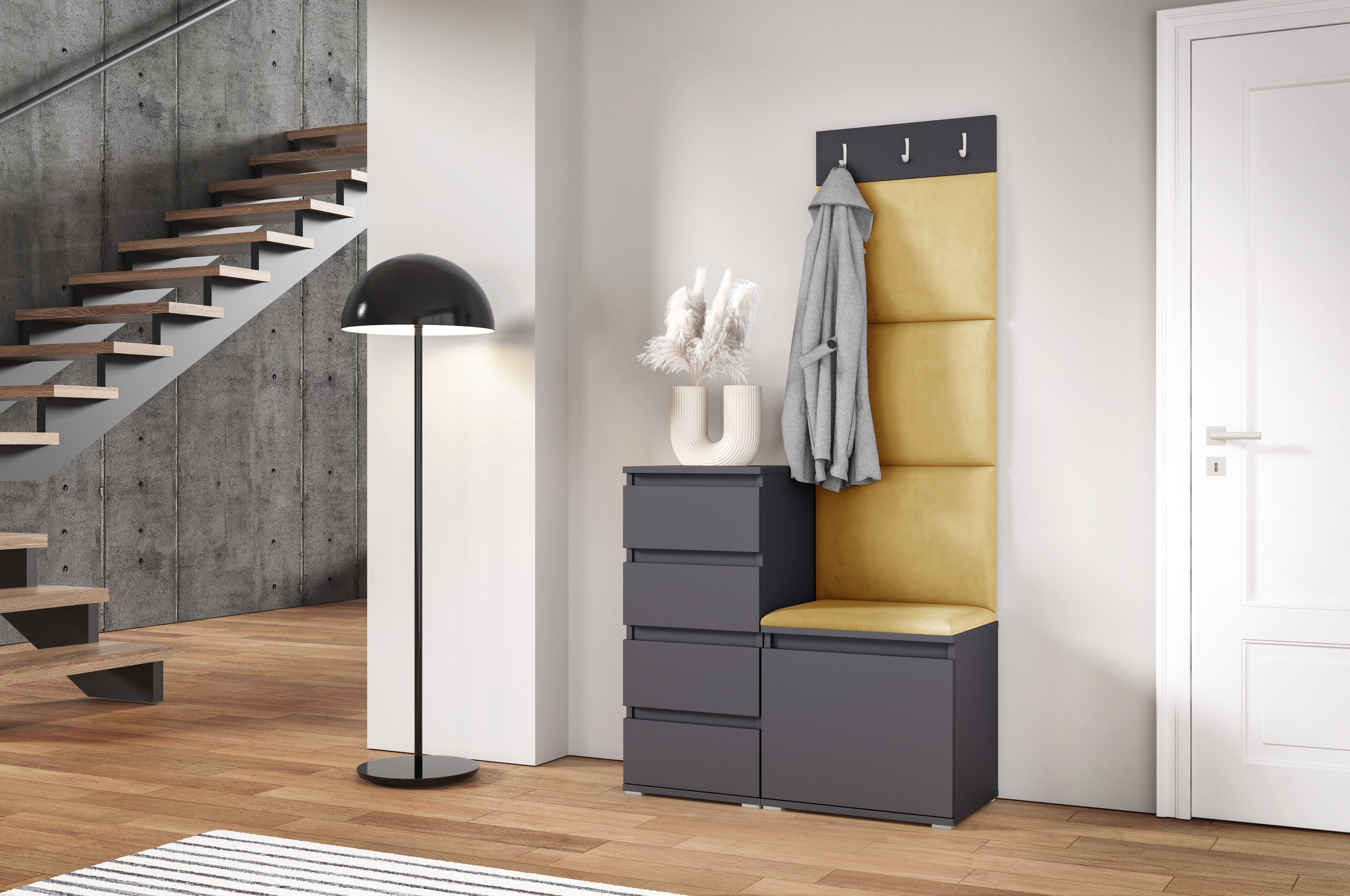 PK Emi 36 Hallway Wardrobe Graphite - Upholstered Panels in Various Colours