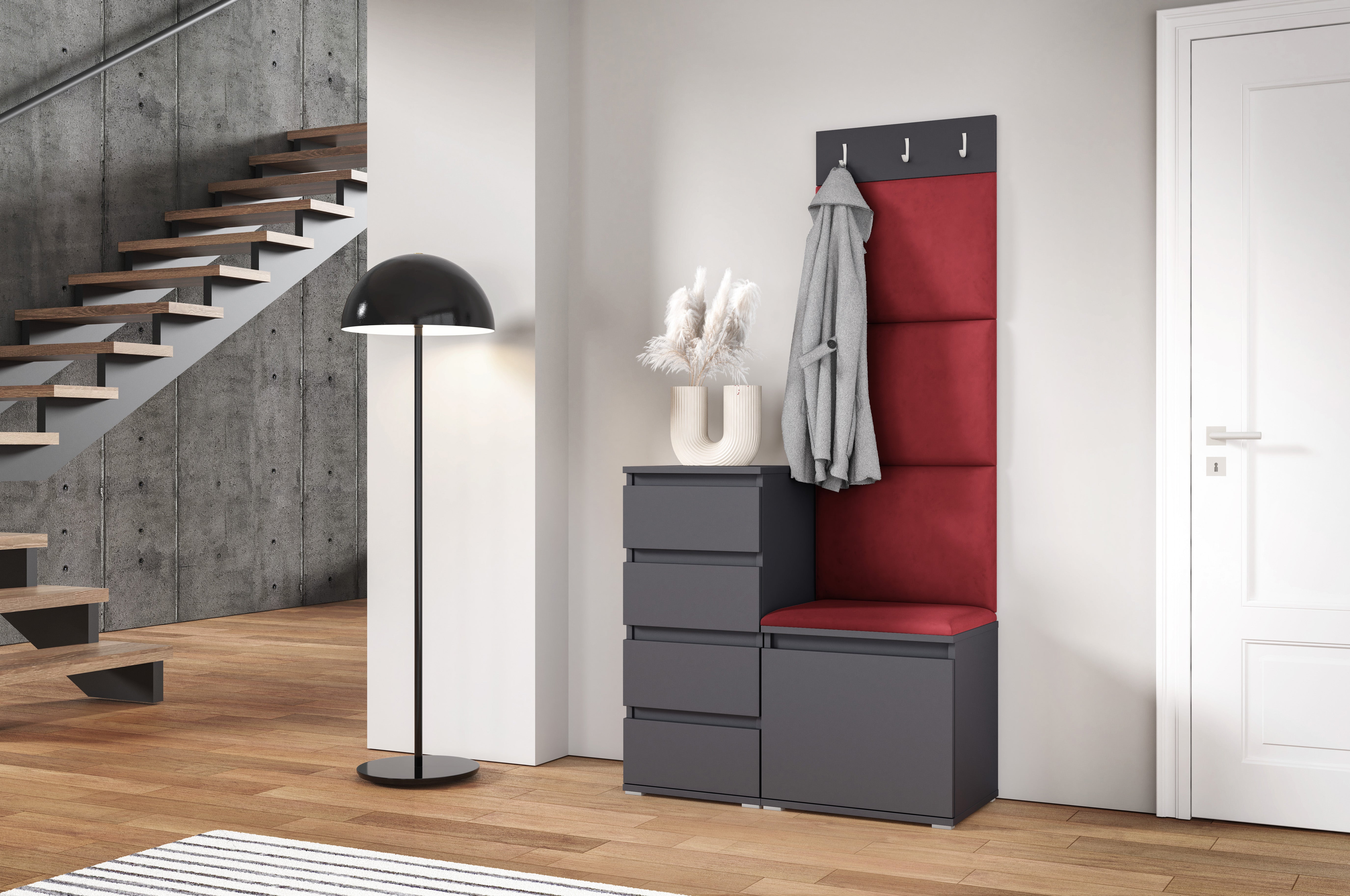 PK Emi 36 Hallway Wardrobe Graphite - Upholstered Panels in Various Colours