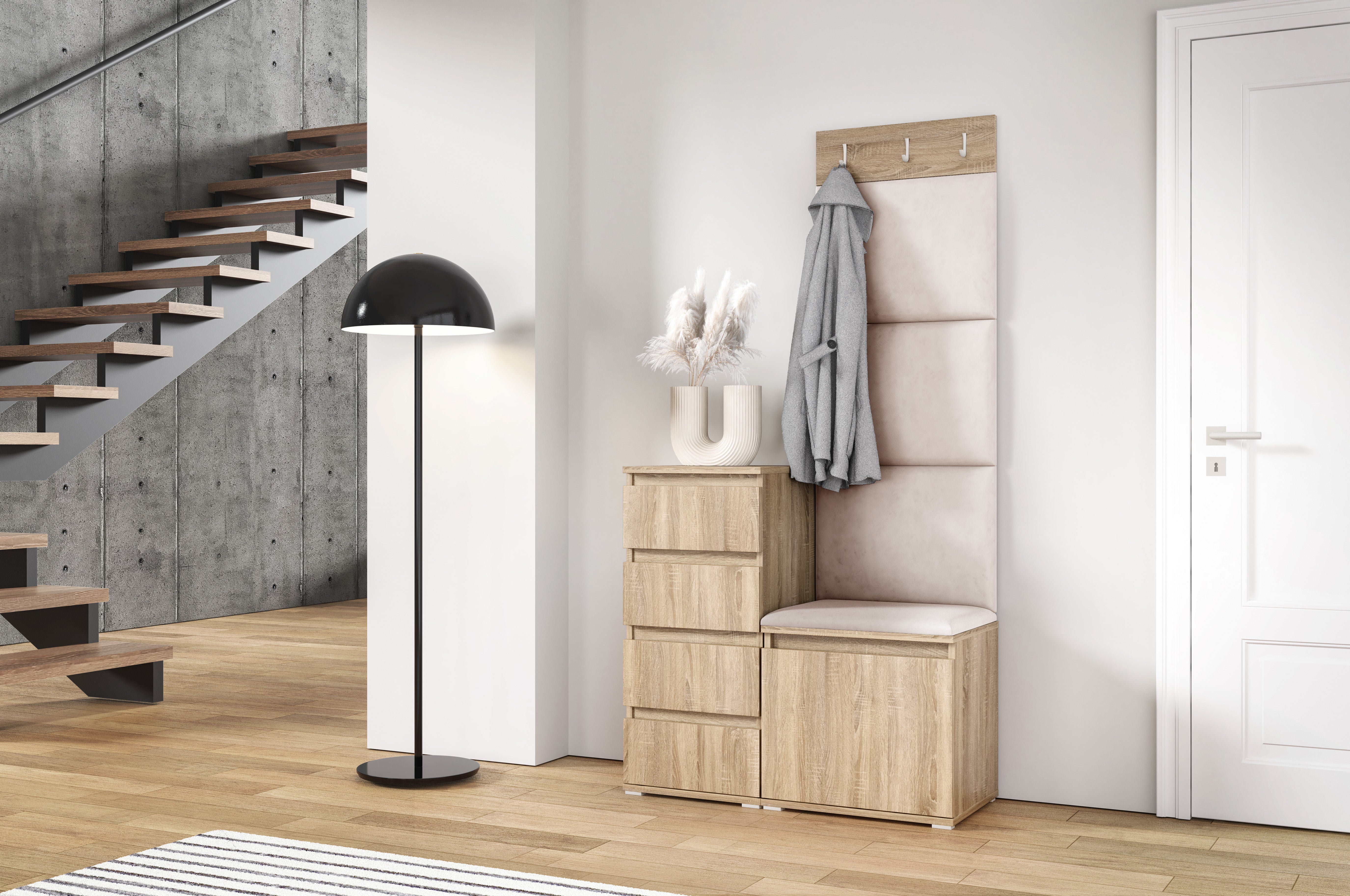 PK Emi 36 Hallway Wardrobe Sonoma Oak - Upholstered Panels in Various Colours