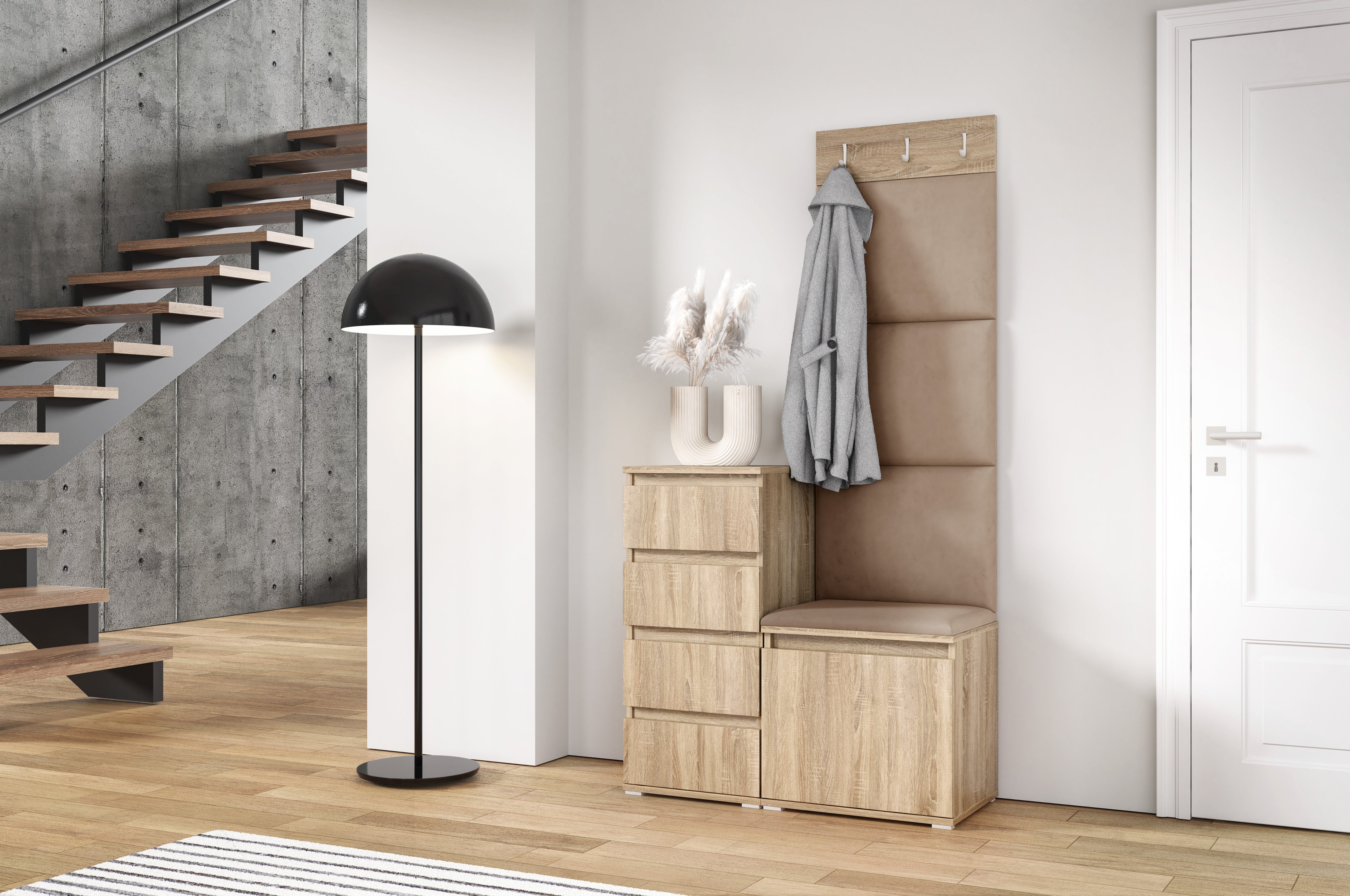 PK Emi 36 Hallway Wardrobe Sonoma Oak - Upholstered Panels in Various Colours