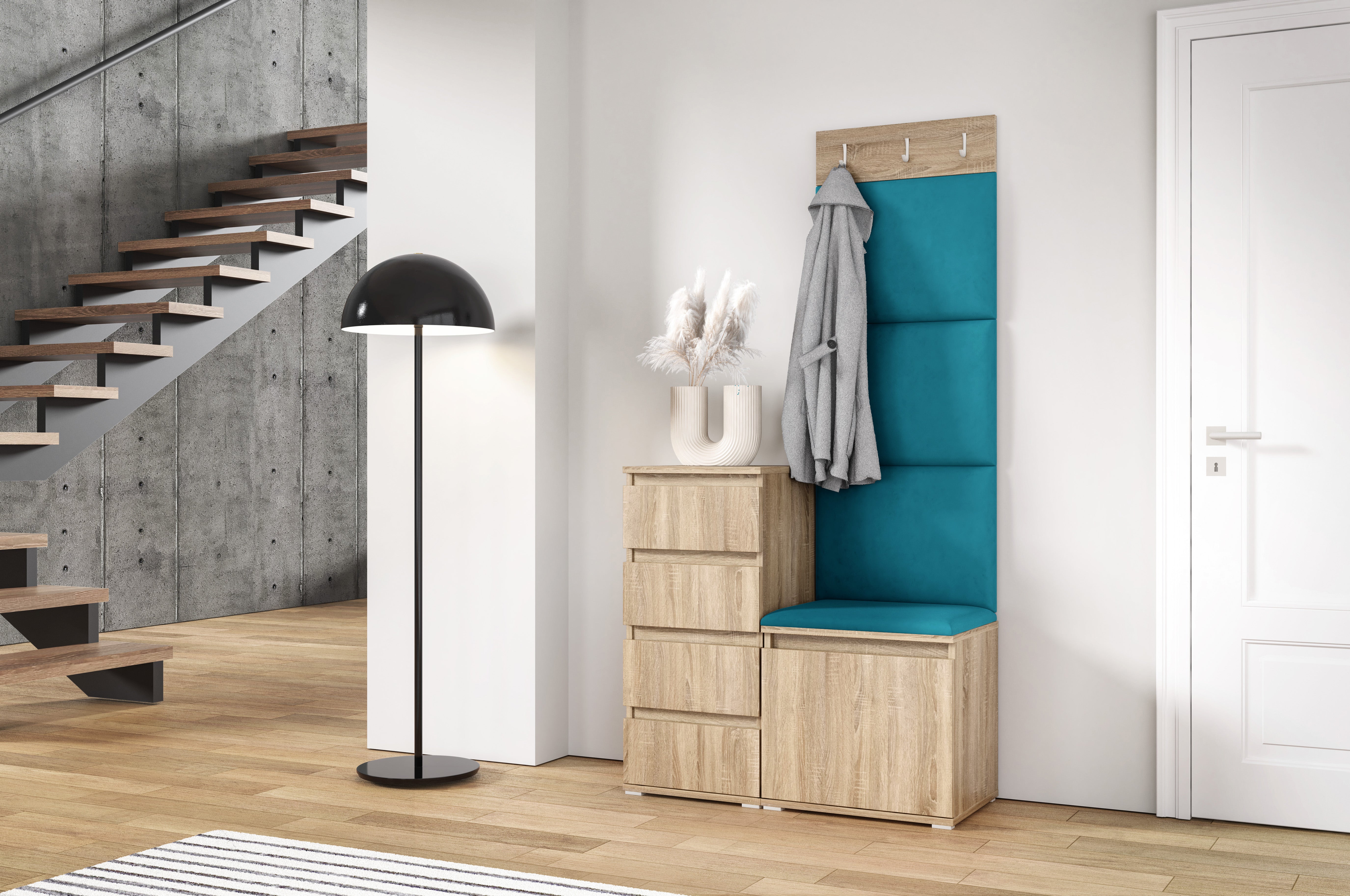 PK Emi 36 Hallway Wardrobe Sonoma Oak - Upholstered Panels in Various Colours