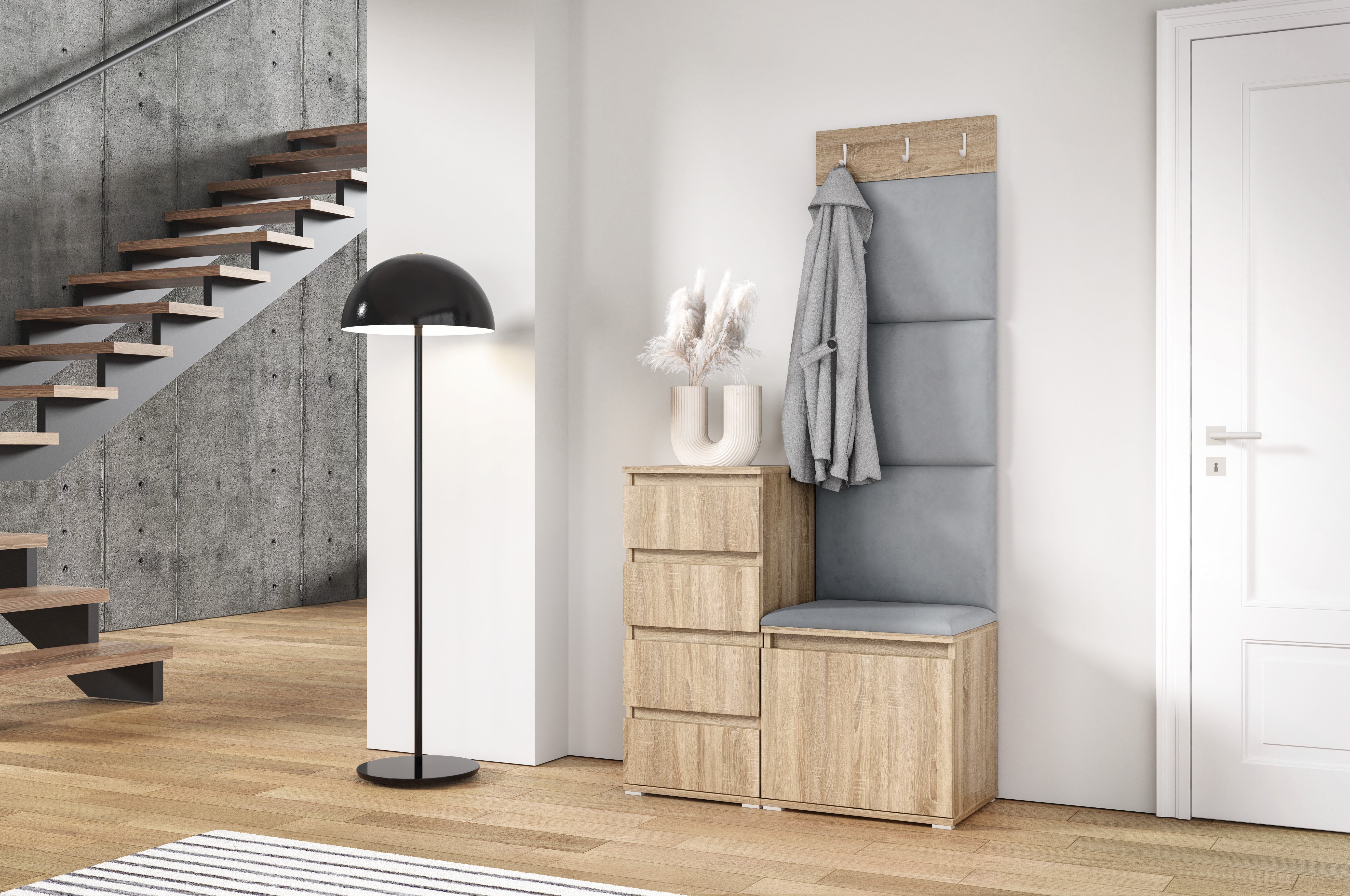 PK Emi 36 Hallway Wardrobe Sonoma Oak - Upholstered Panels in Various Colours