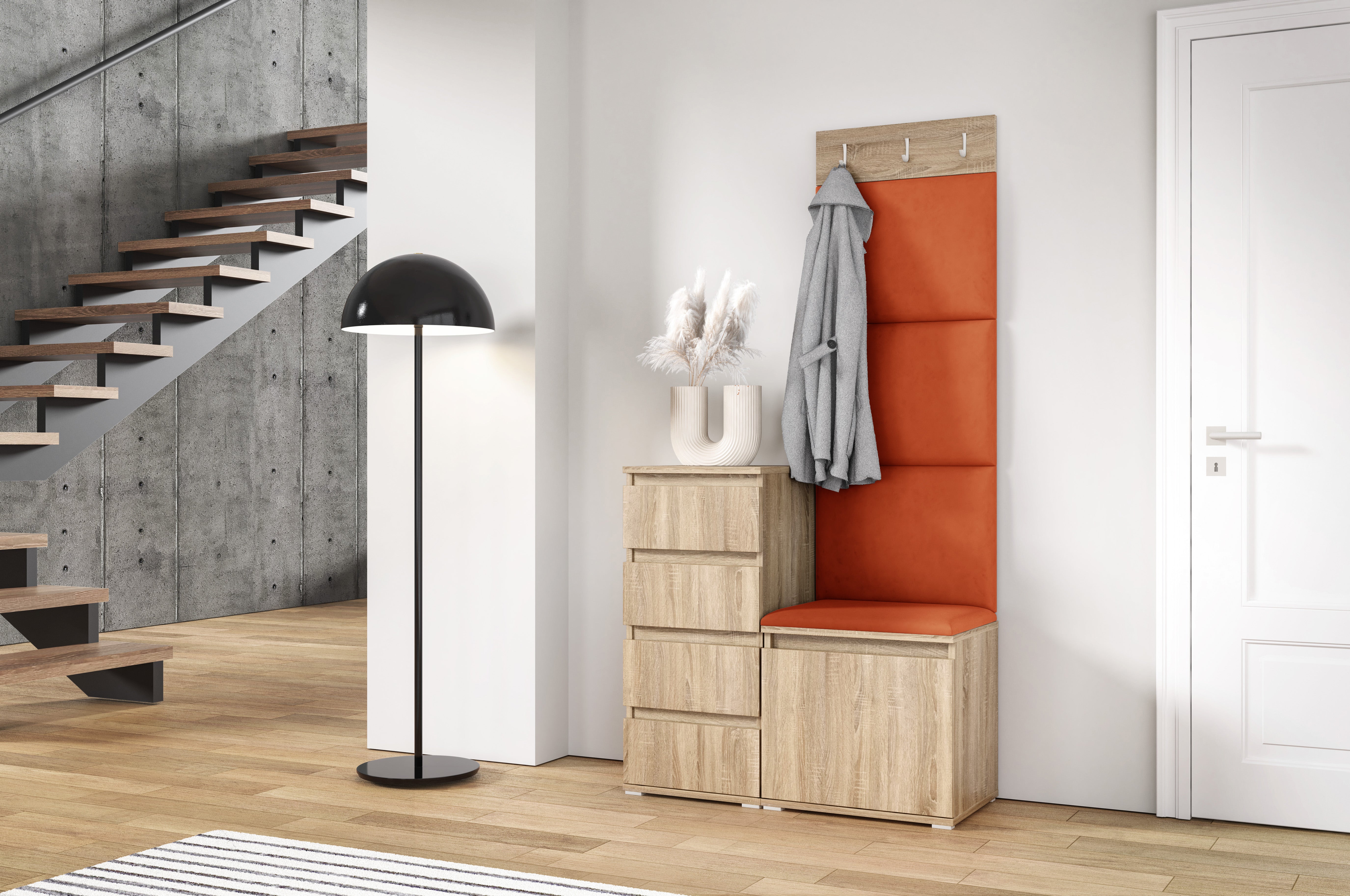 PK Emi 36 Hallway Wardrobe Sonoma Oak - Upholstered Panels in Various Colours