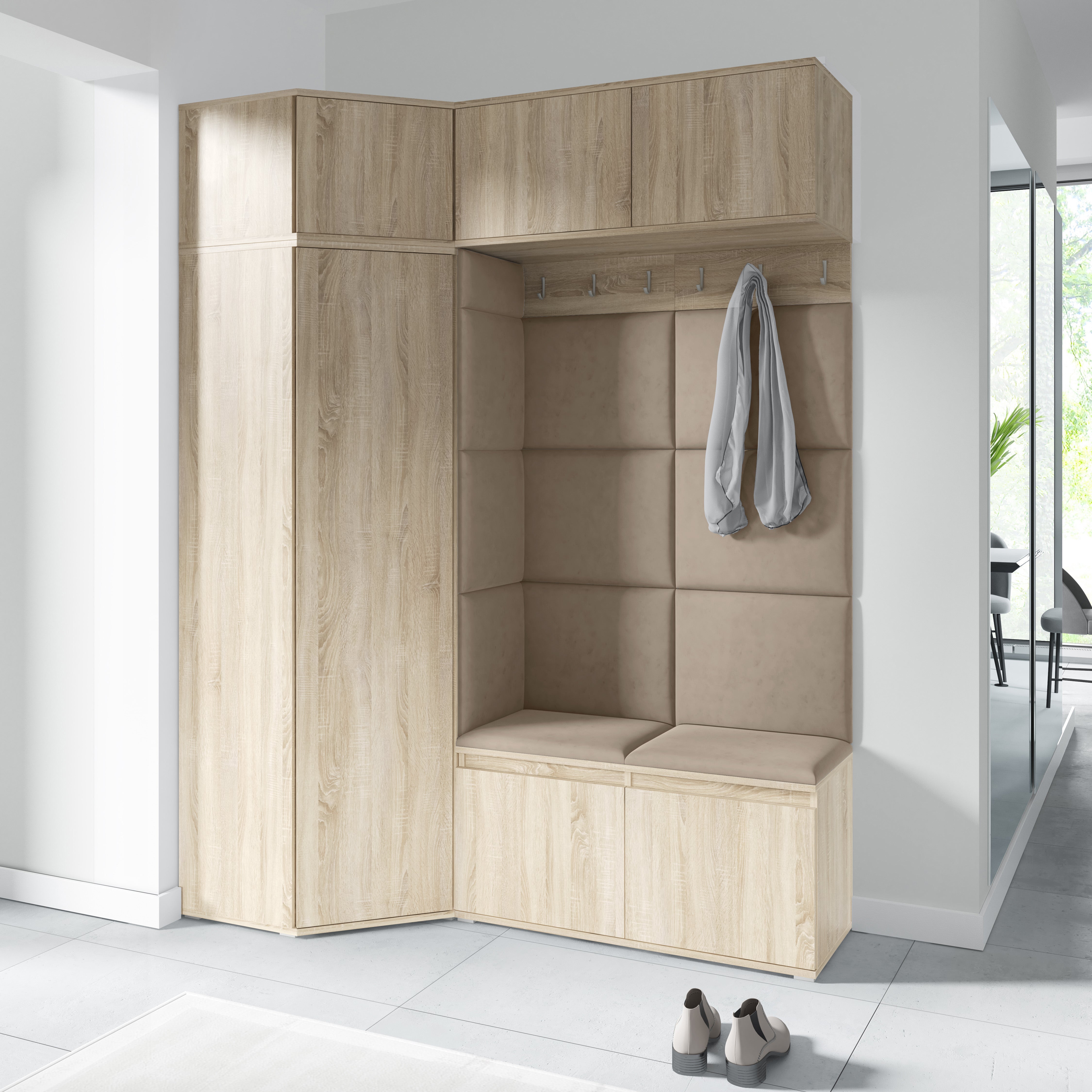 PK Emi 38 Hallway Wardrobe Sonoma Oak - Upholstered Panels in Various Colours