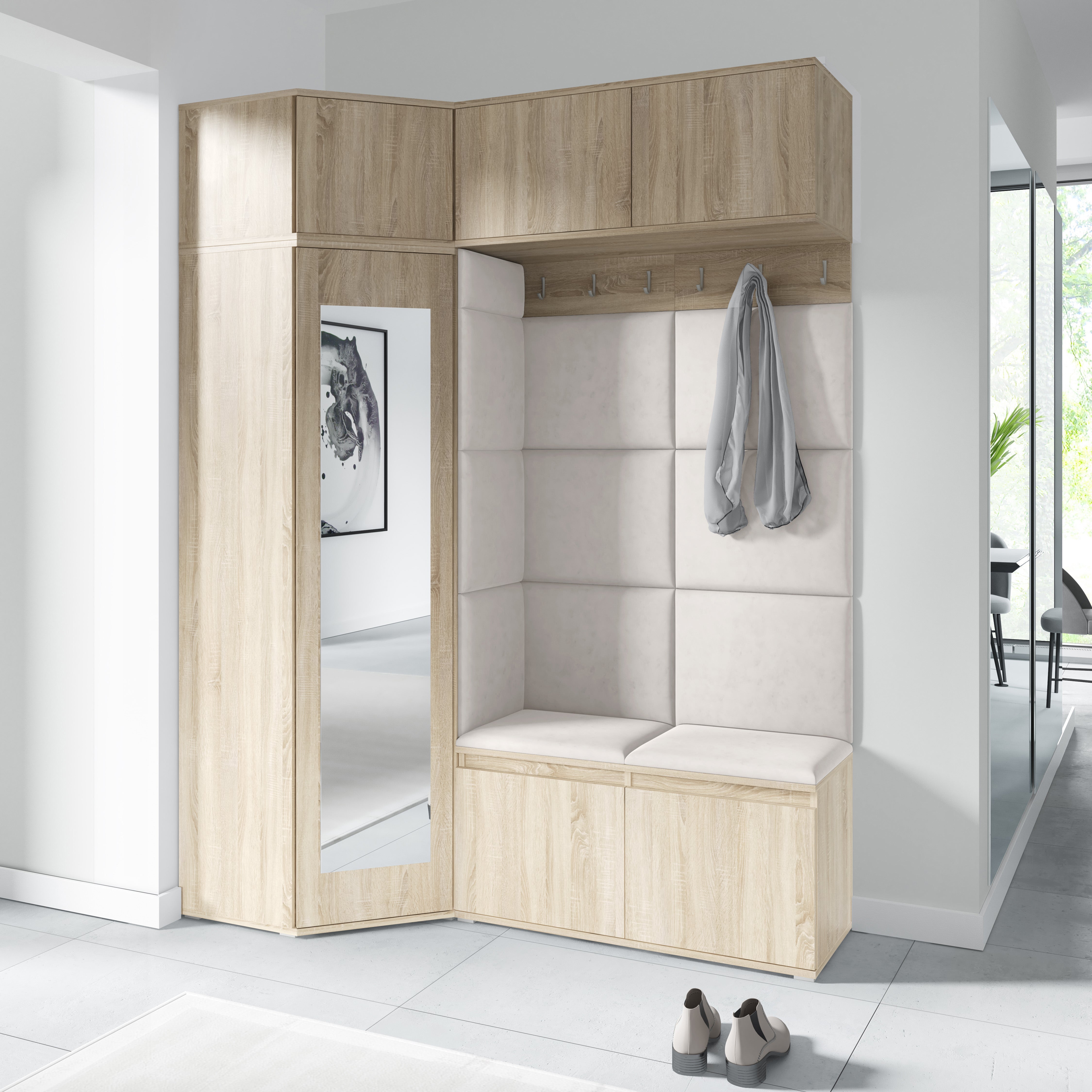 PK Emi 38 Hallway Wardrobe Sonoma Oak - Upholstered Panels in Various Colours