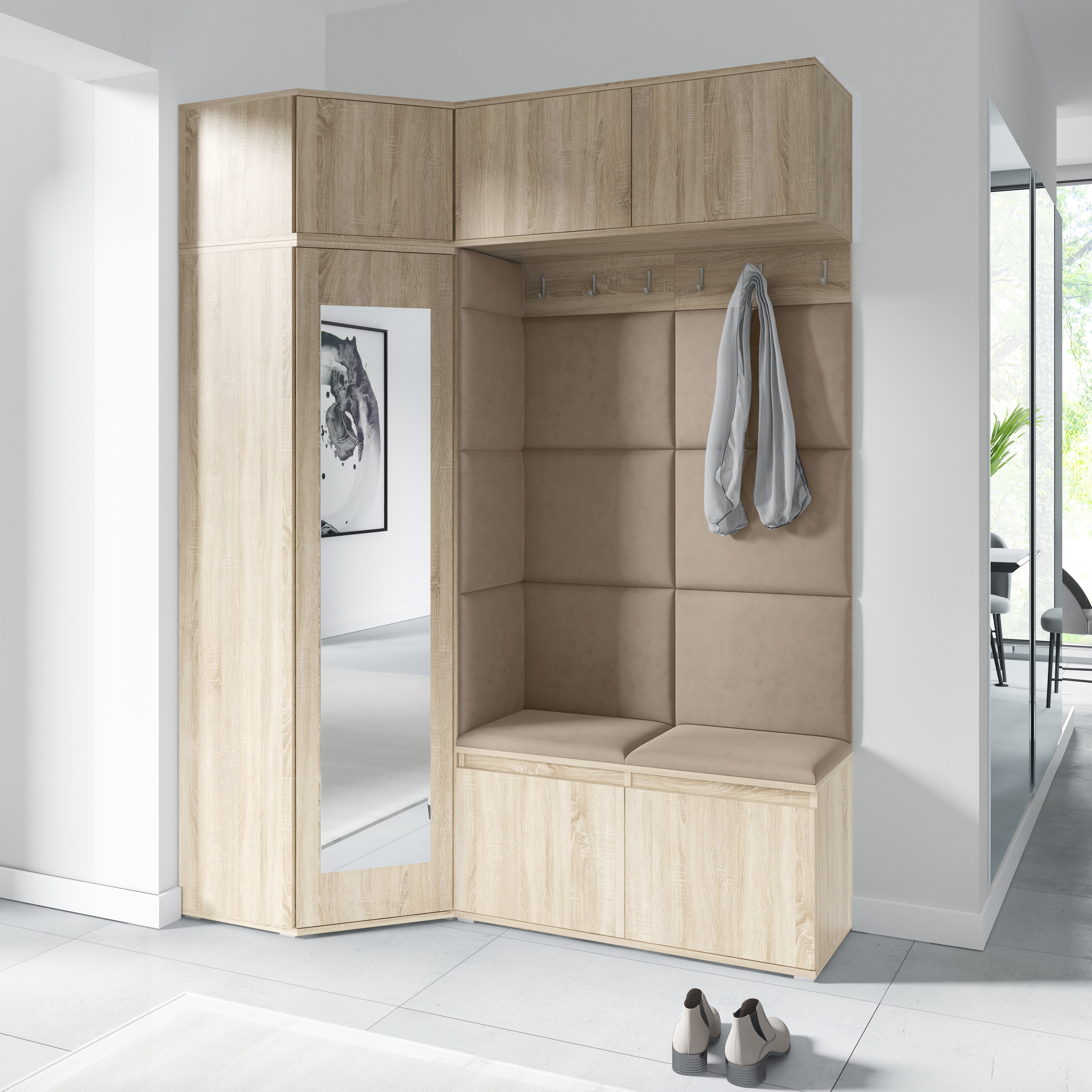 PK Emi 38 Hallway Wardrobe Sonoma Oak - Upholstered Panels in Various Colours