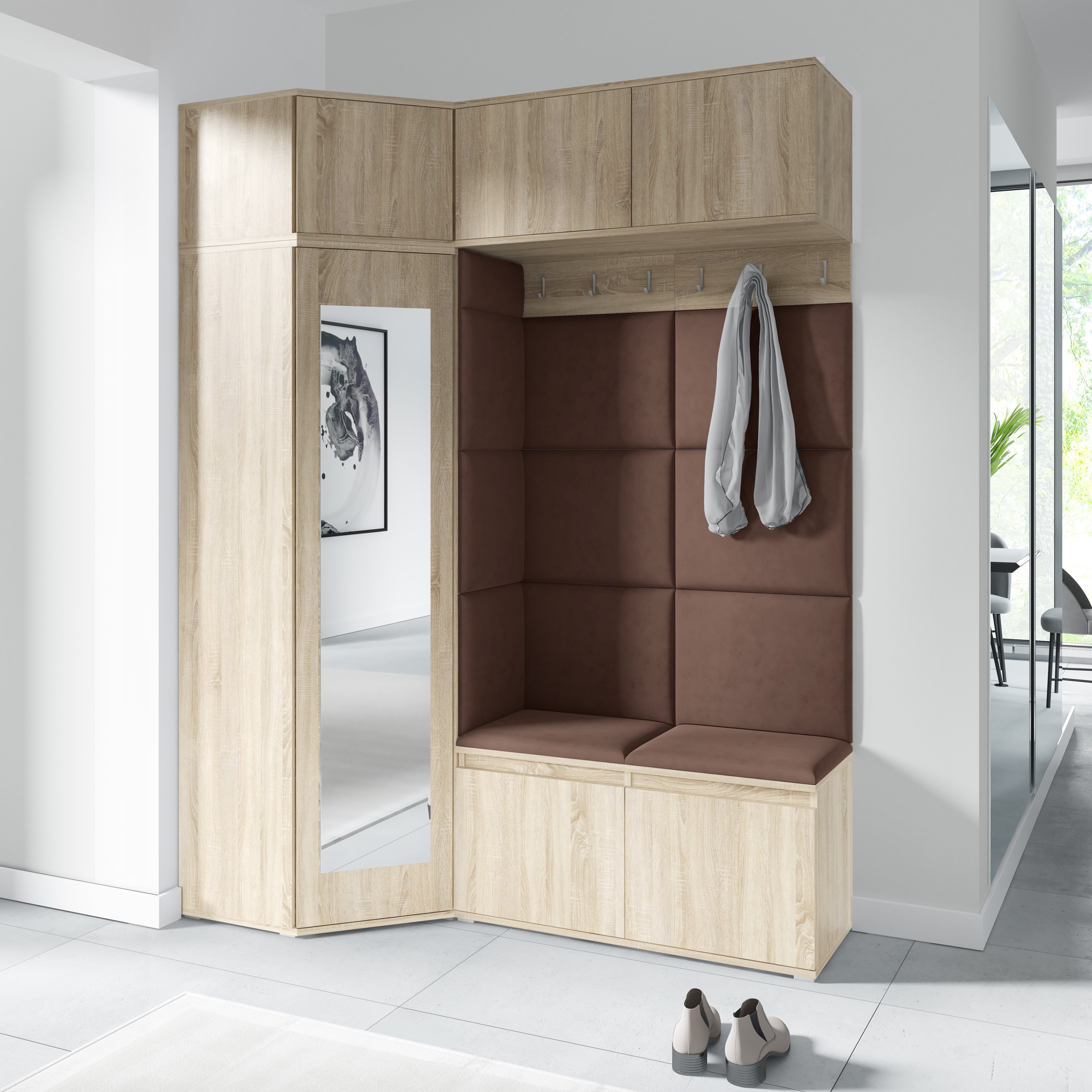 PK Emi 38 Hallway Wardrobe Sonoma Oak - Upholstered Panels in Various Colours