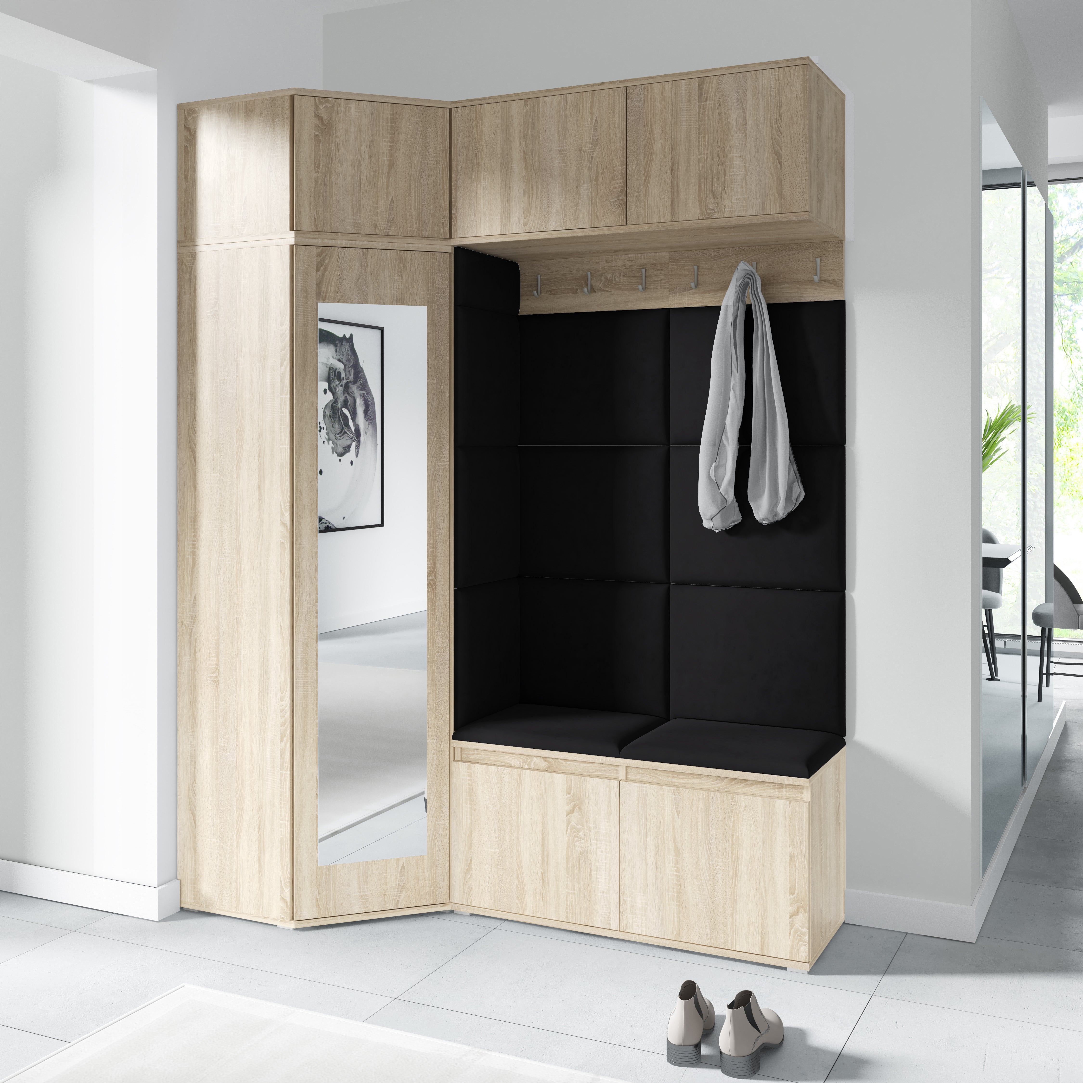 PK Emi 38 Hallway Wardrobe Sonoma Oak - Upholstered Panels in Various Colours