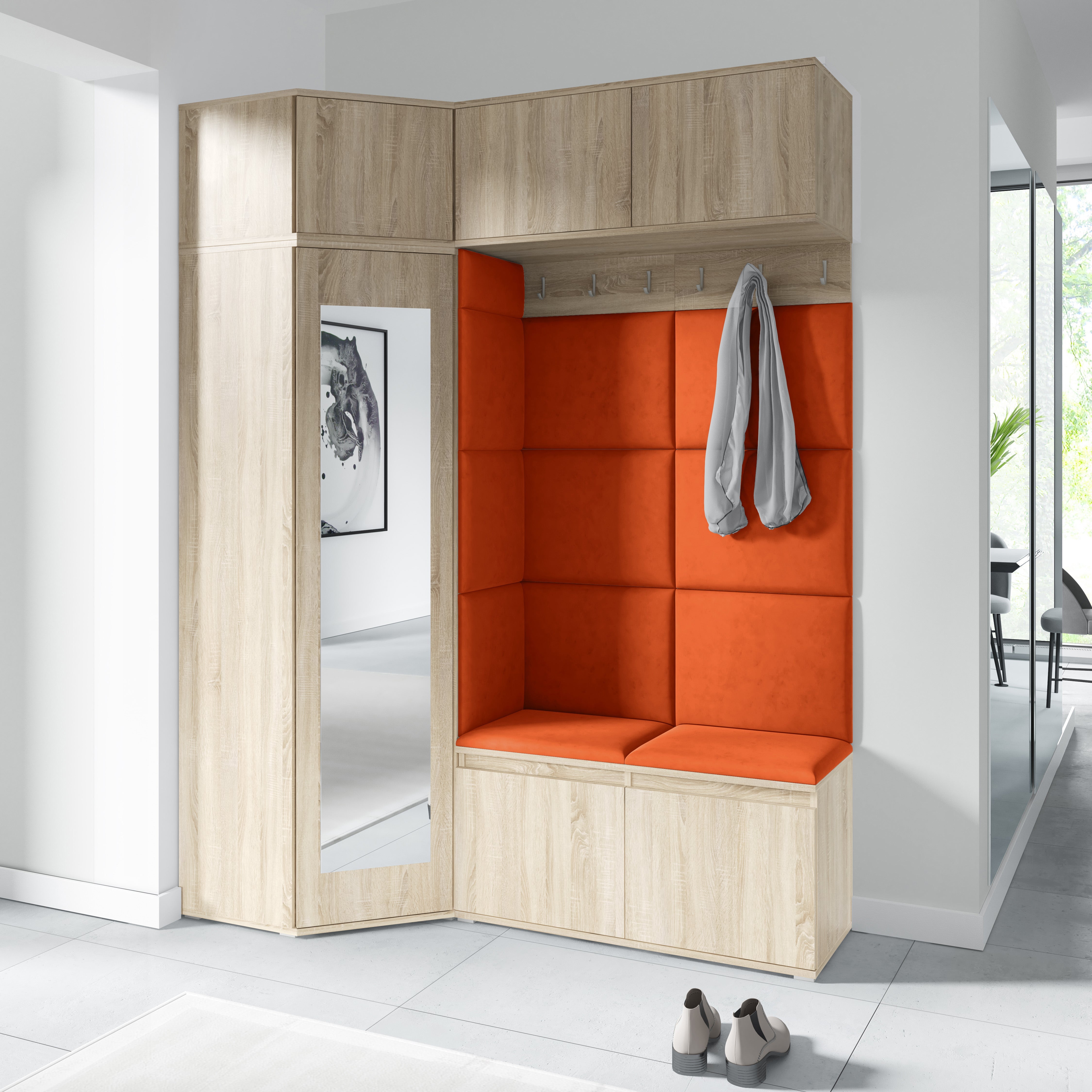 PK Emi 38 Hallway Wardrobe Sonoma Oak - Upholstered Panels in Various Colours