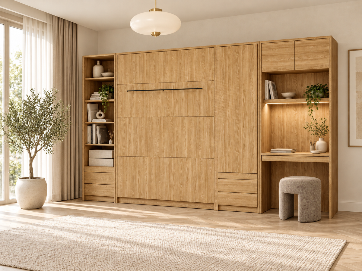 Customizable Genius COMFORT Murphy Bed Furniture Set 140 × 200 cm – Oiled Oak