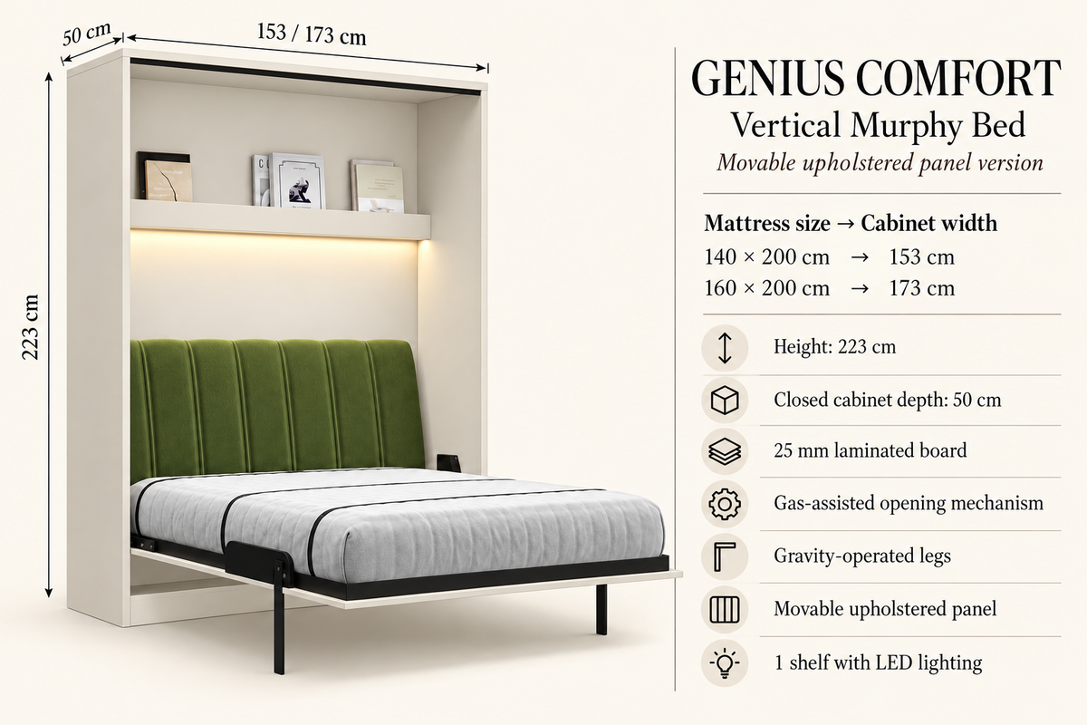 Customizable Genius COMFORT Murphy Bed Furniture Set 160 × 200 cm – Cashmere