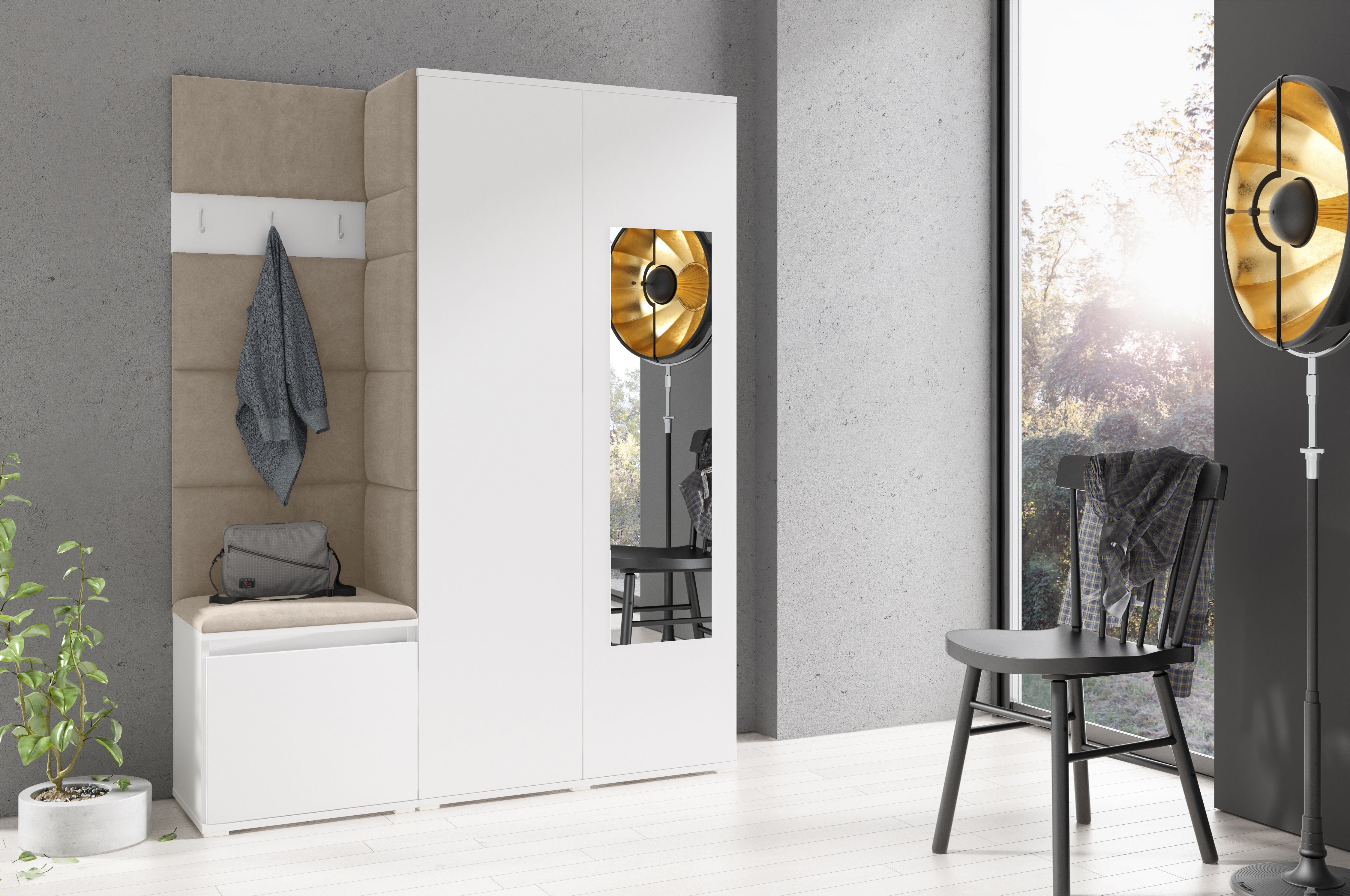 PK Emi 11 Hallway Wardrobe White - Upholstered Panels in Various Colours