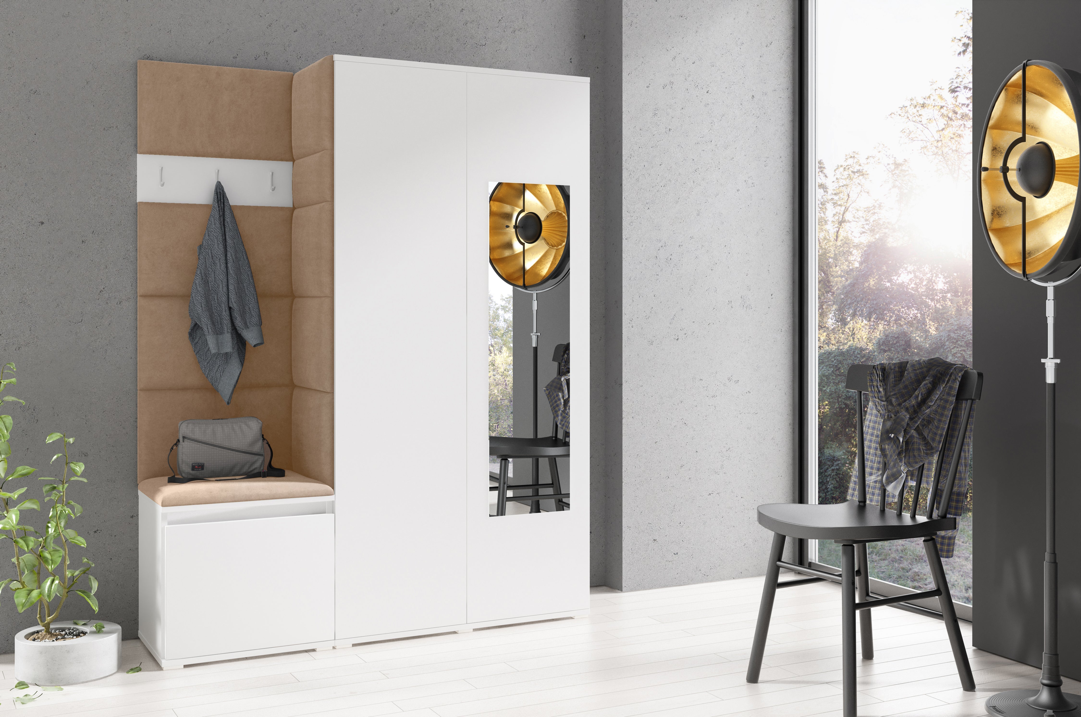 PK Emi 11 Hallway Wardrobe White - Upholstered Panels in Various Colours