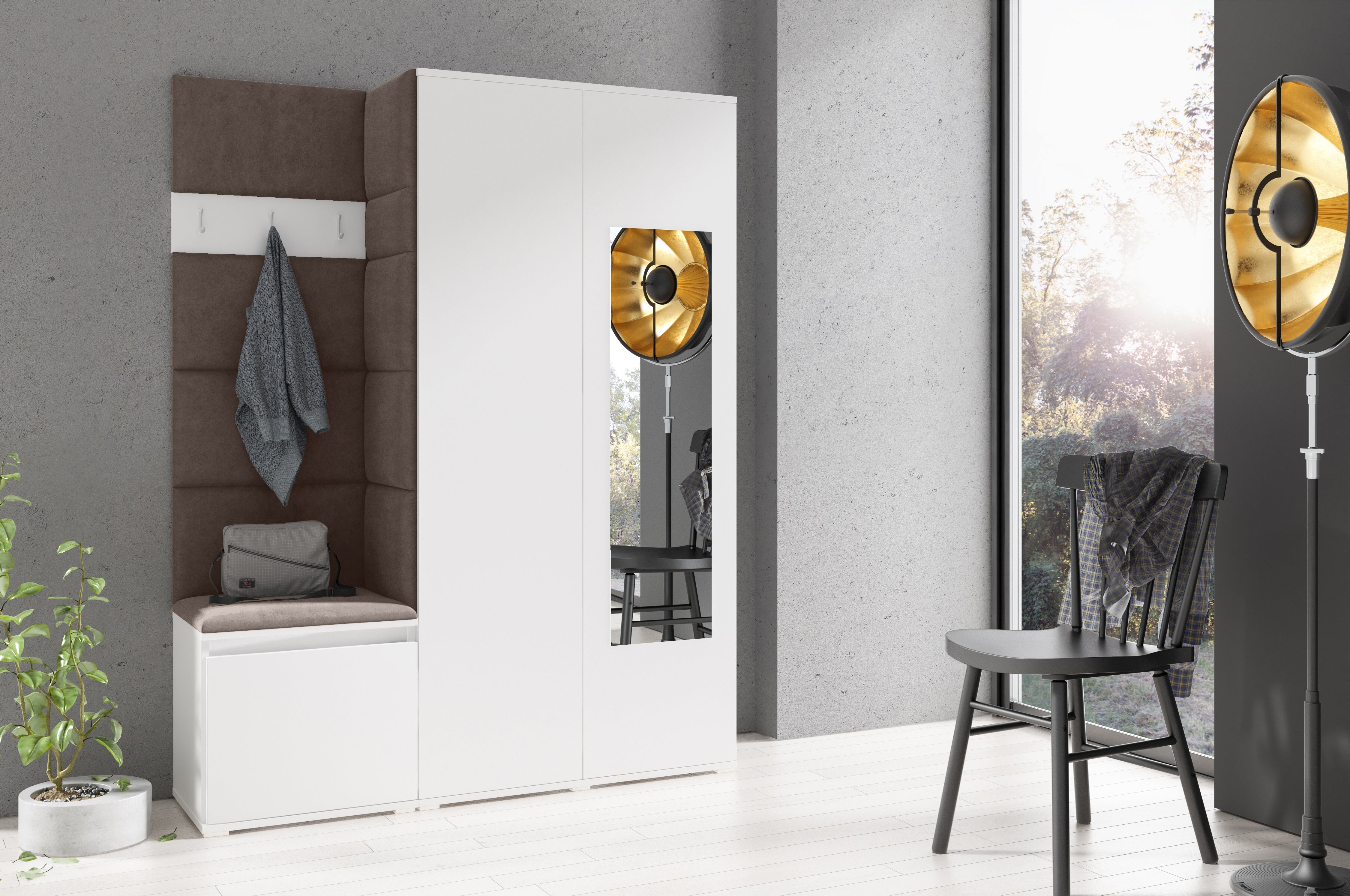 PK Emi 11 Hallway Wardrobe White - Upholstered Panels in Various Colours