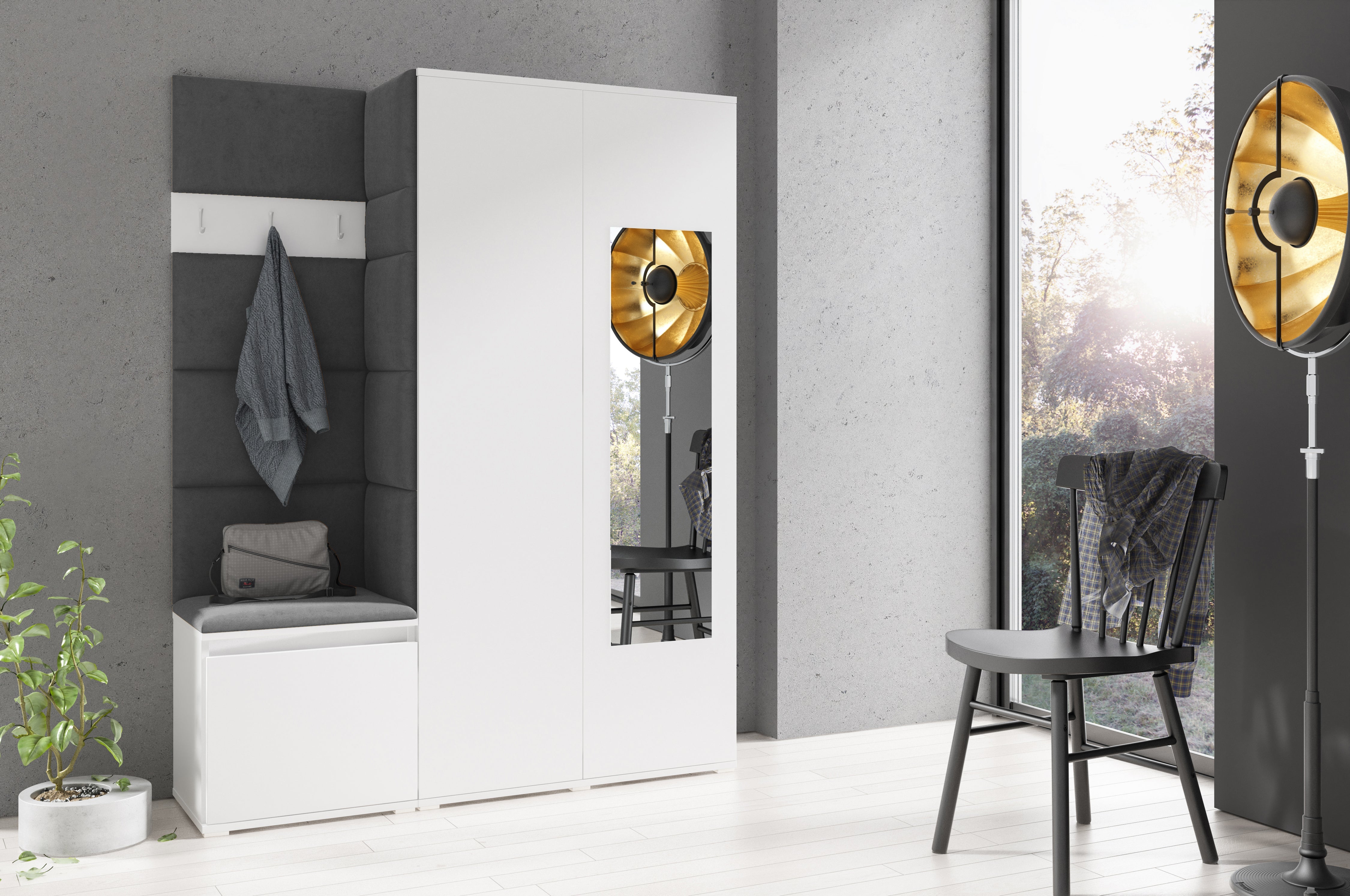 PK Emi 11 Hallway Wardrobe White - Upholstered Panels in Various Colours
