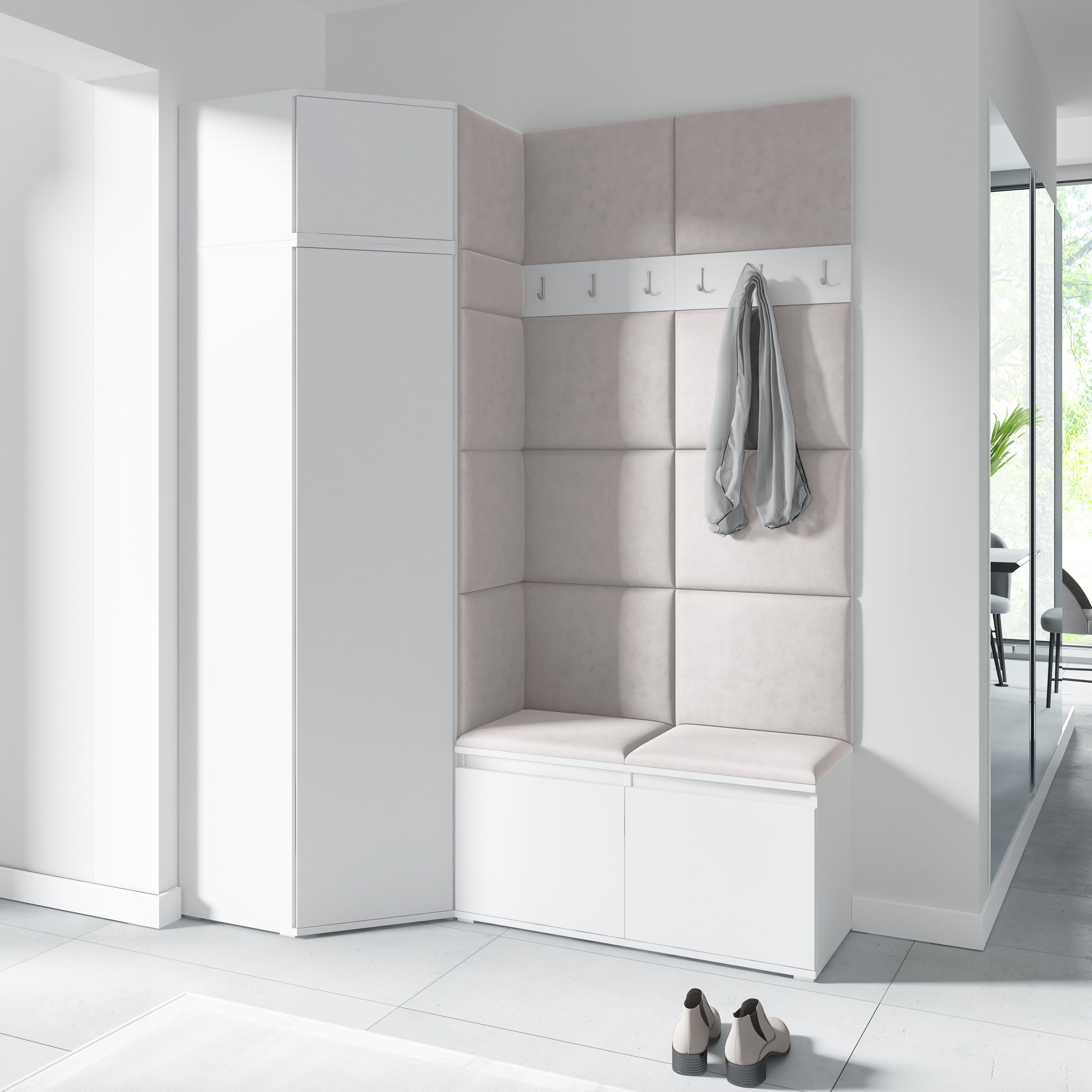 PK Emi 37 Hallway Wardrobe White - Upholstered Panels in Various Colours