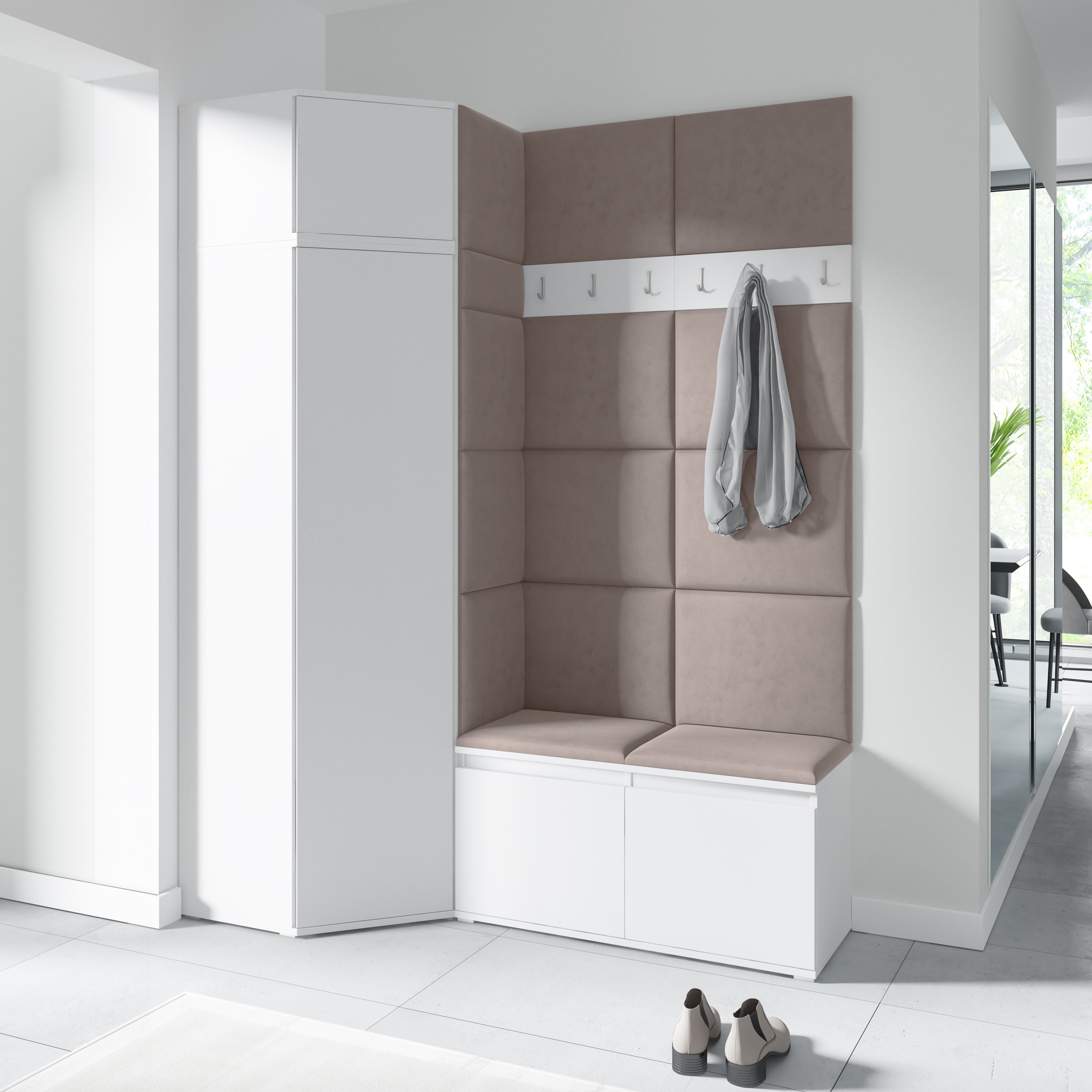 PK Emi 37 Hallway Wardrobe White - Upholstered Panels in Various Colours