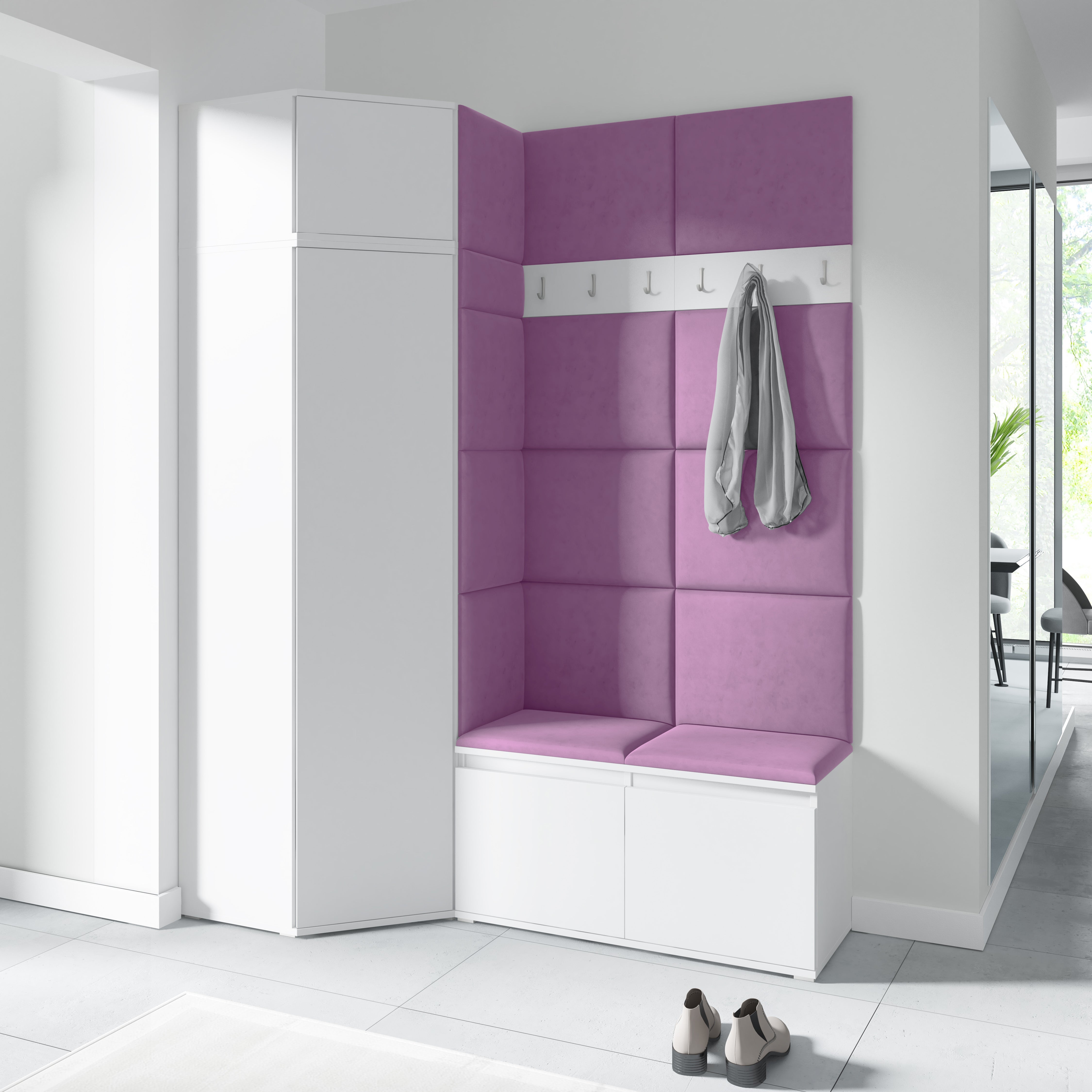 PK Emi 37 Hallway Wardrobe White - Upholstered Panels in Various Colours