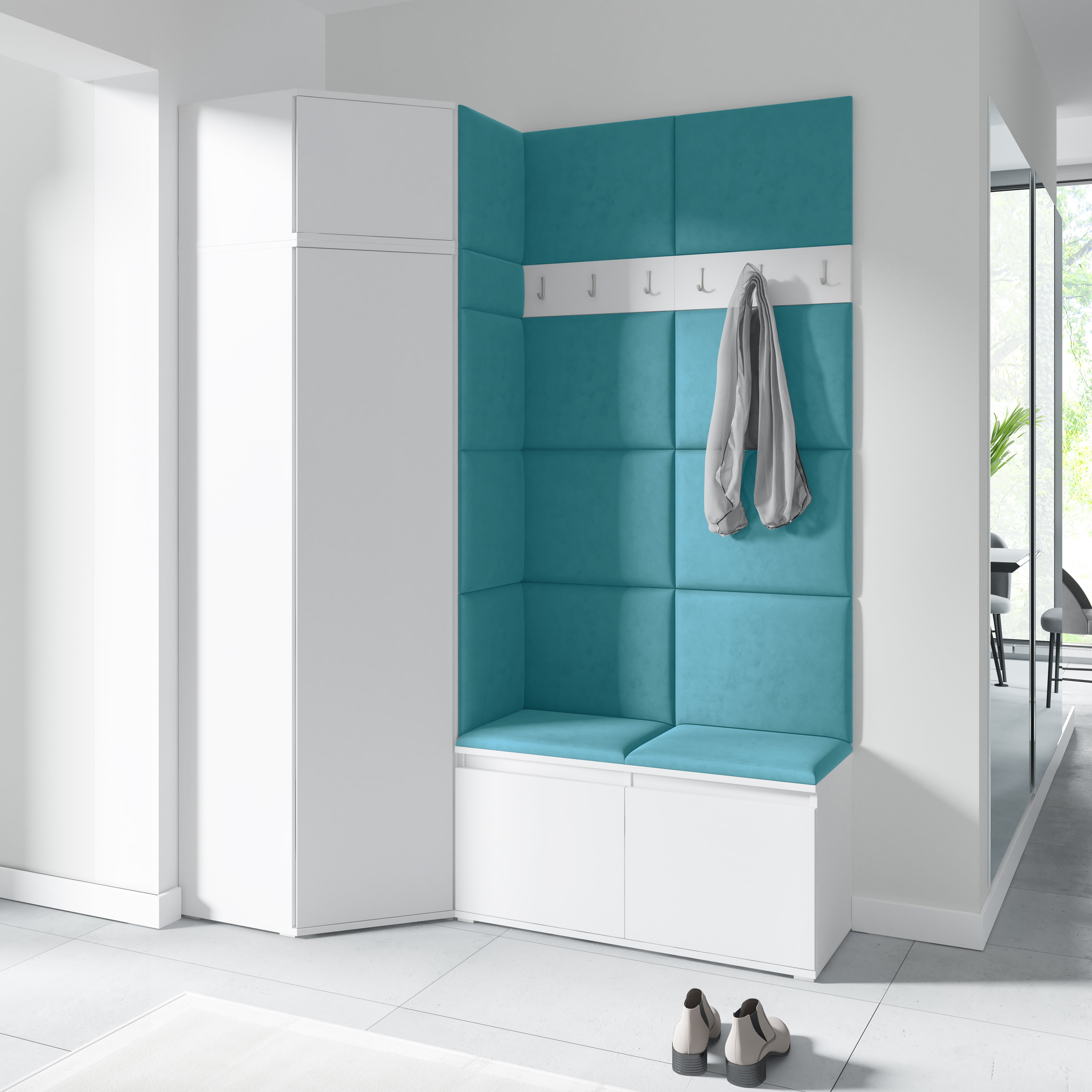 PK Emi 37 Hallway Wardrobe White - Upholstered Panels in Various Colours