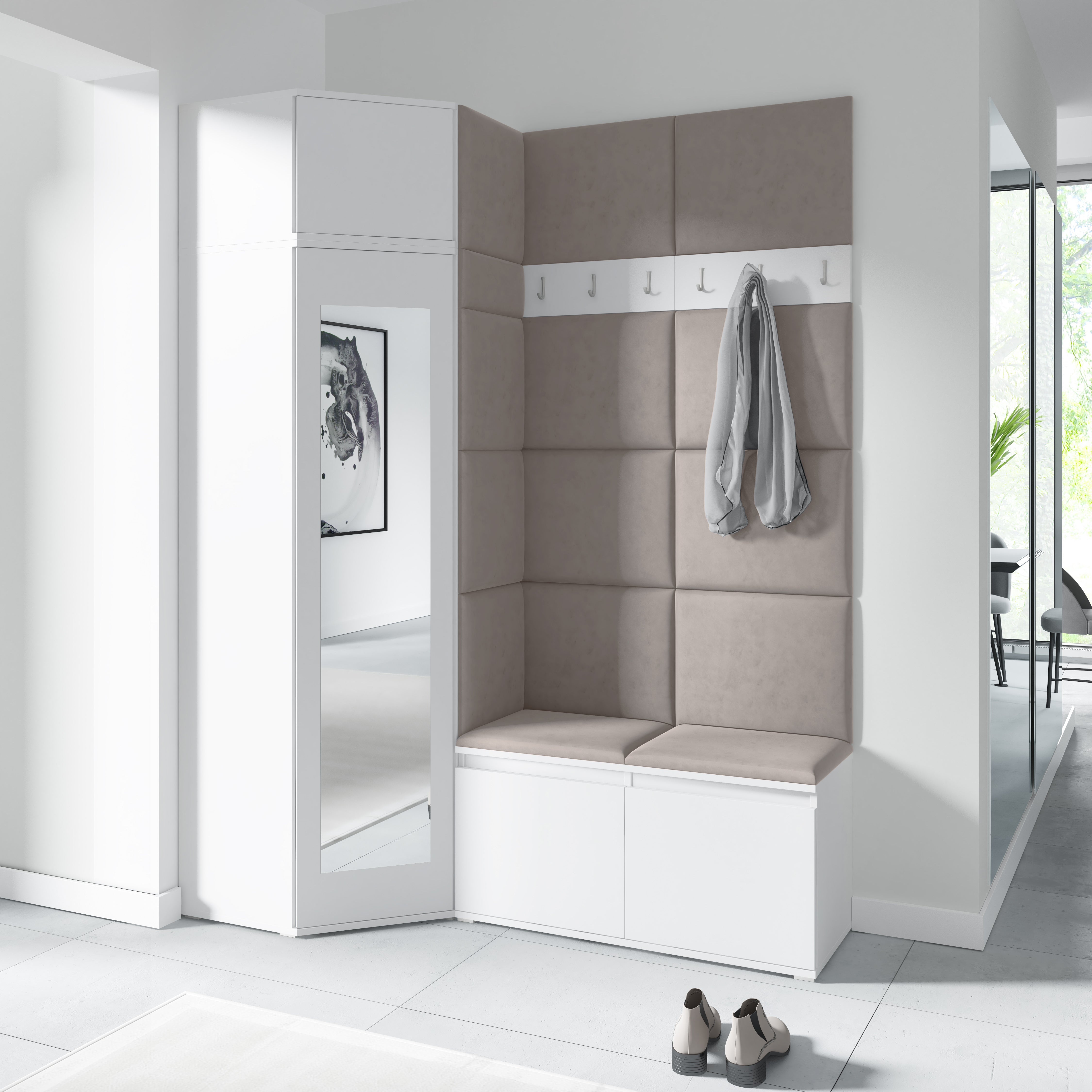 PK Emi 37 Hallway Wardrobe White - Upholstered Panels in Various Colours