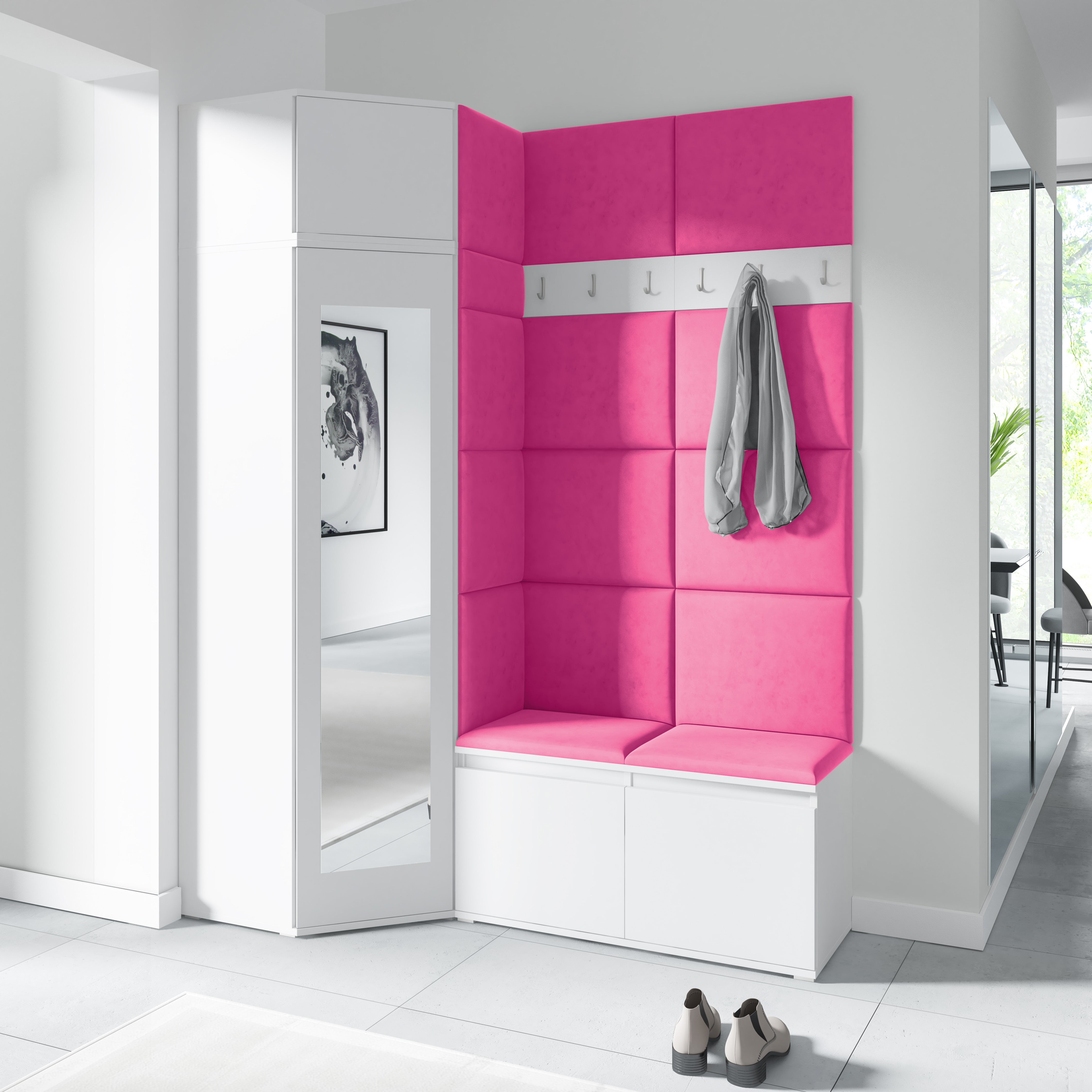 PK Emi 37 Hallway Wardrobe White - Upholstered Panels in Various Colours