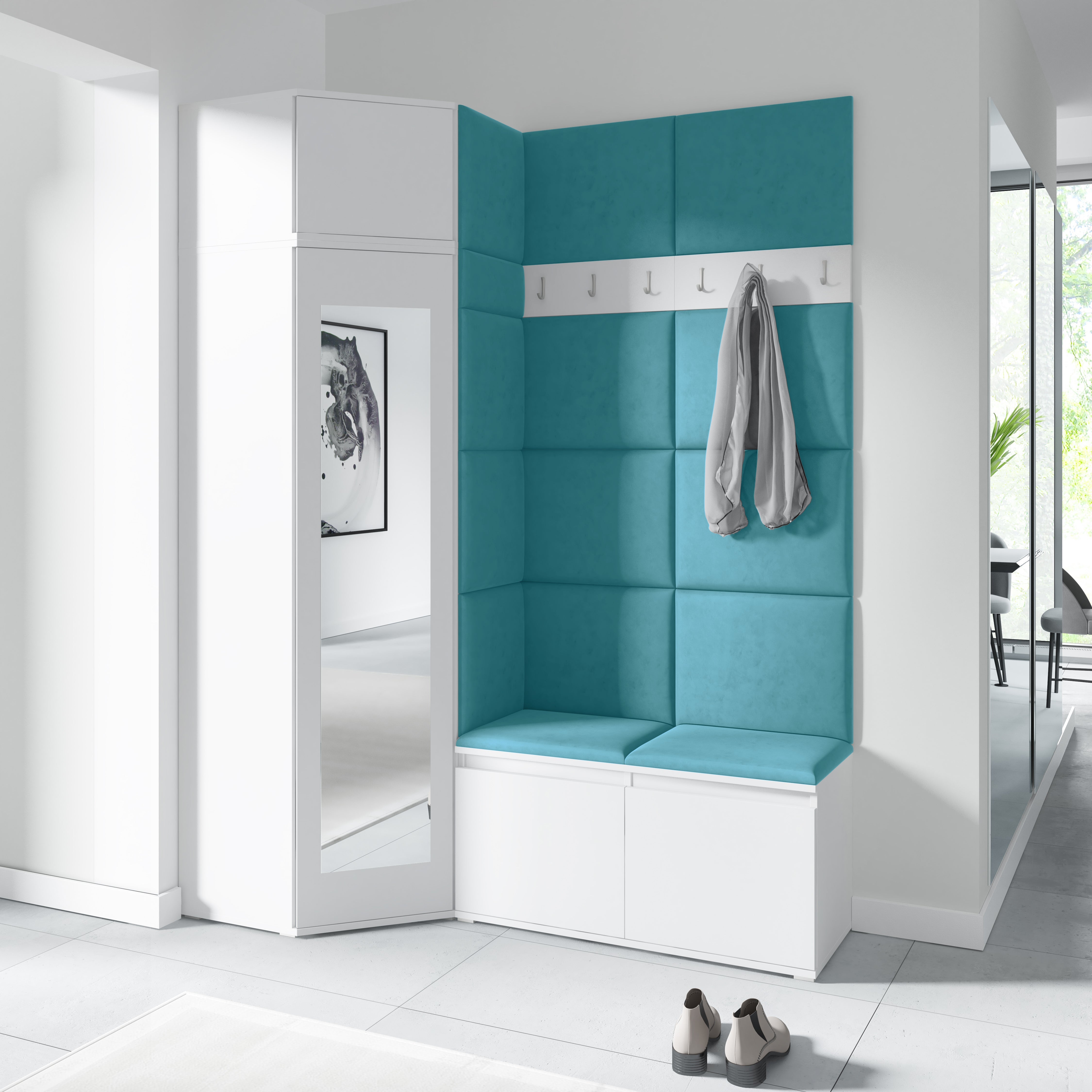 PK Emi 37 Hallway Wardrobe White - Upholstered Panels in Various Colours