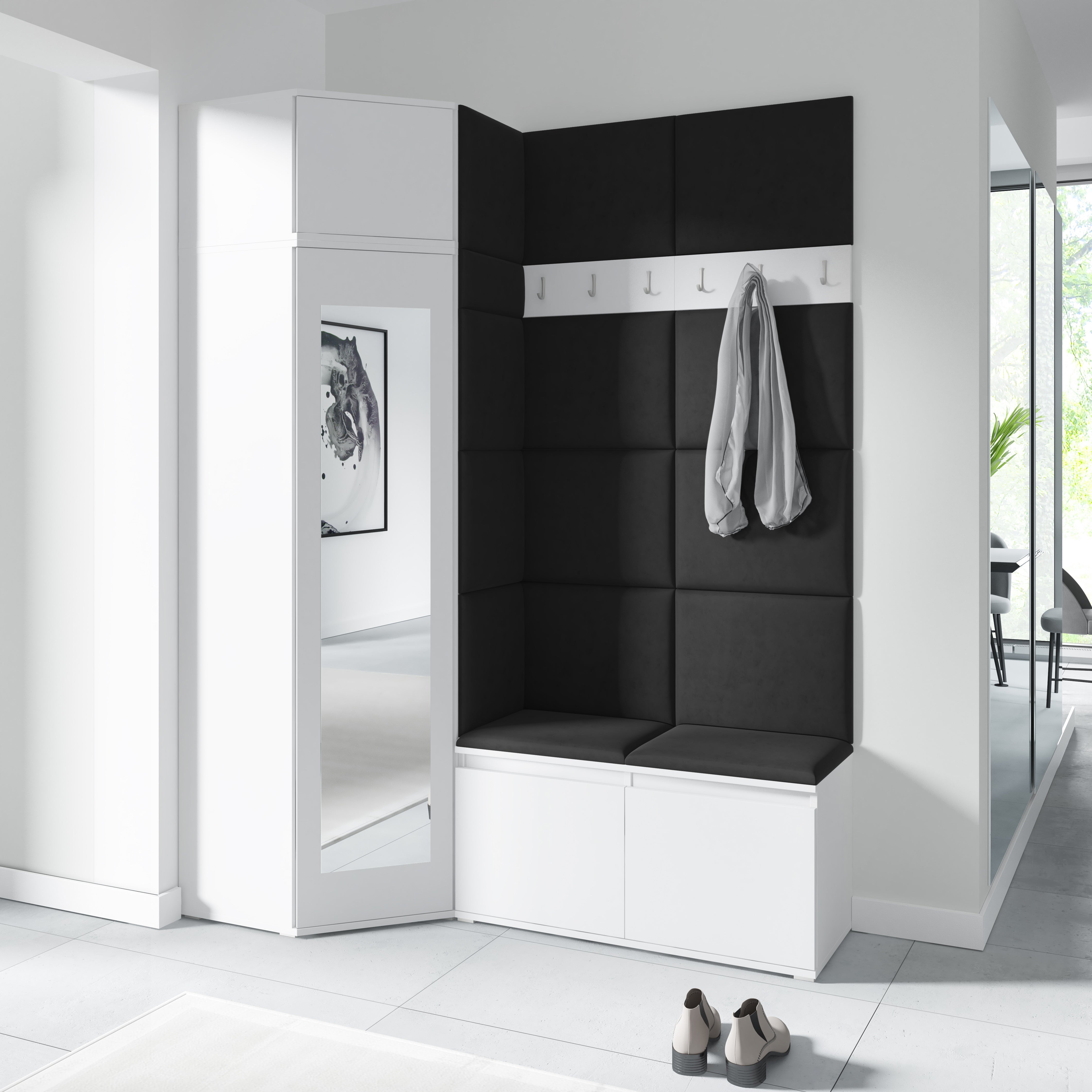 PK Emi 37 Hallway Wardrobe White - Upholstered Panels in Various Colours