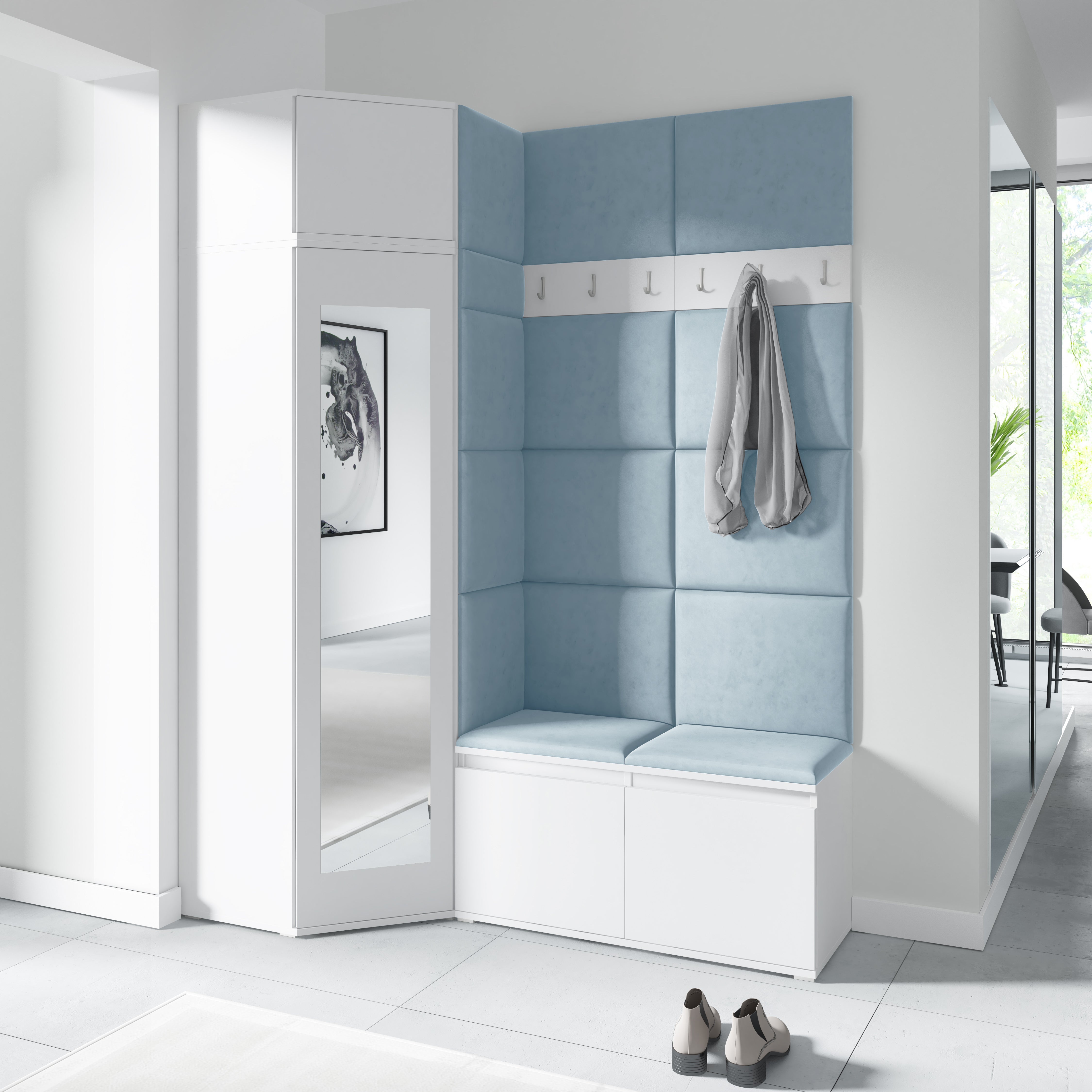 PK Emi 37 Hallway Wardrobe White - Upholstered Panels in Various Colours