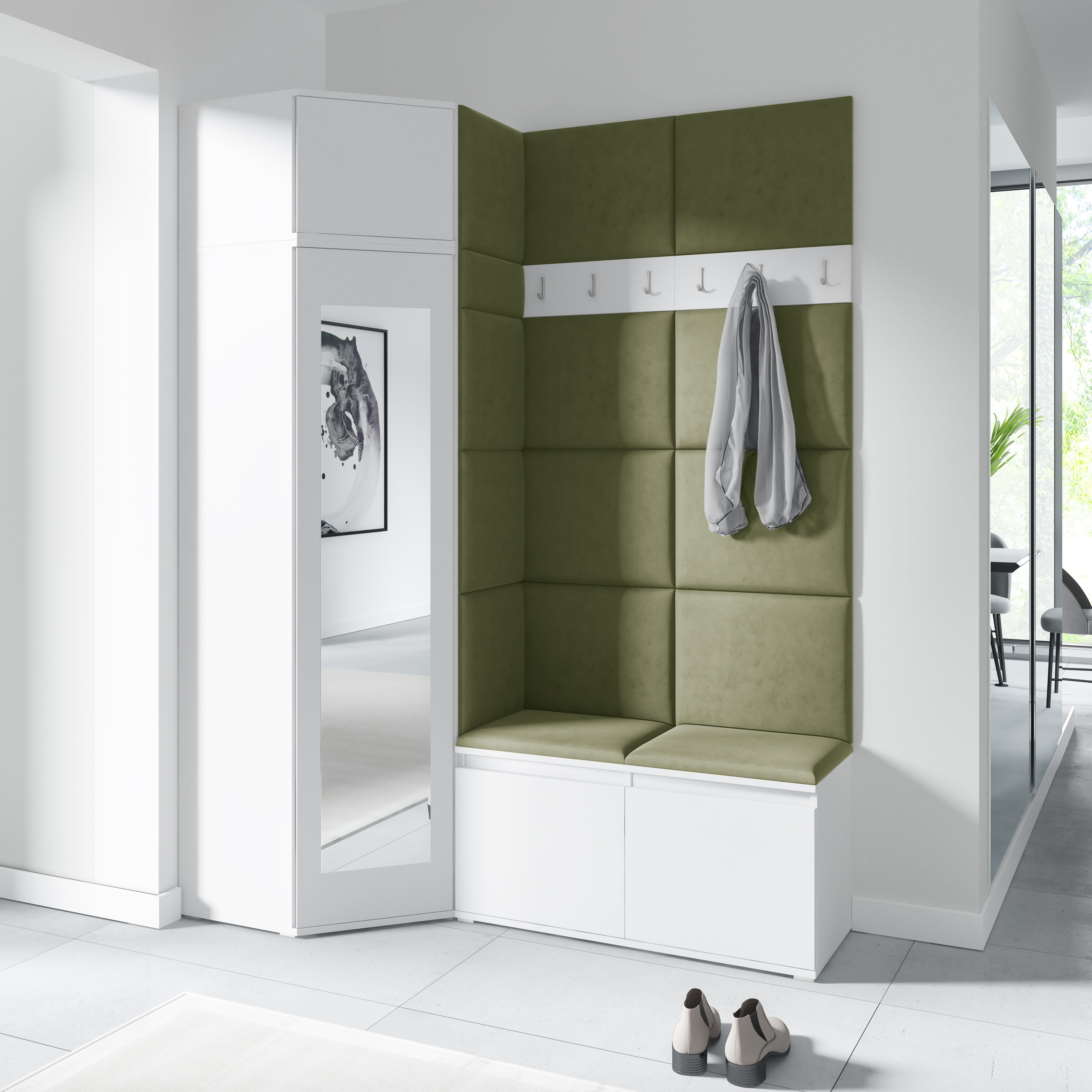 PK Emi 37 Hallway Wardrobe White - Upholstered Panels in Various Colours