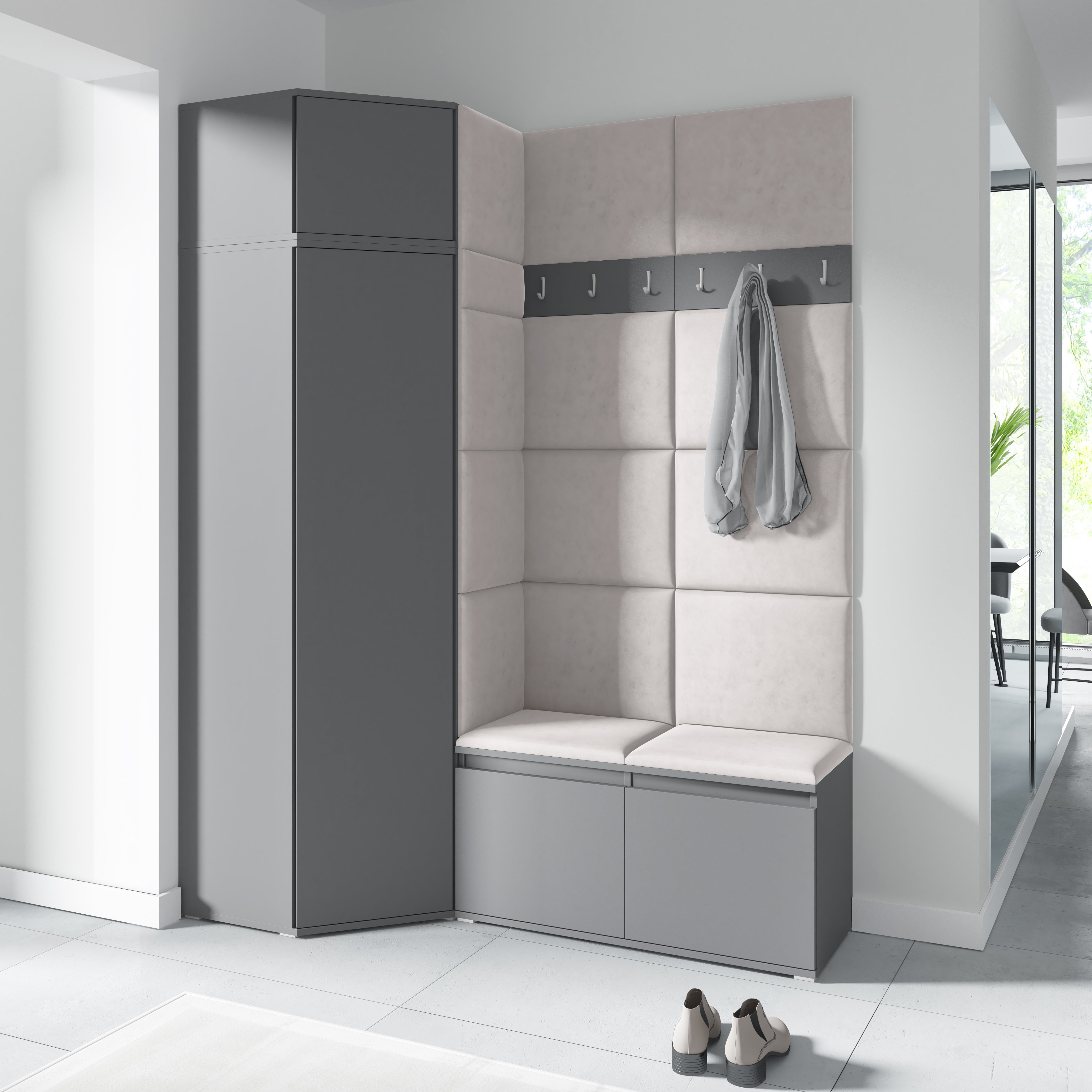 PK Emi 37 Hallway Wardrobe Graphite - Upholstered Panels in Various Colours