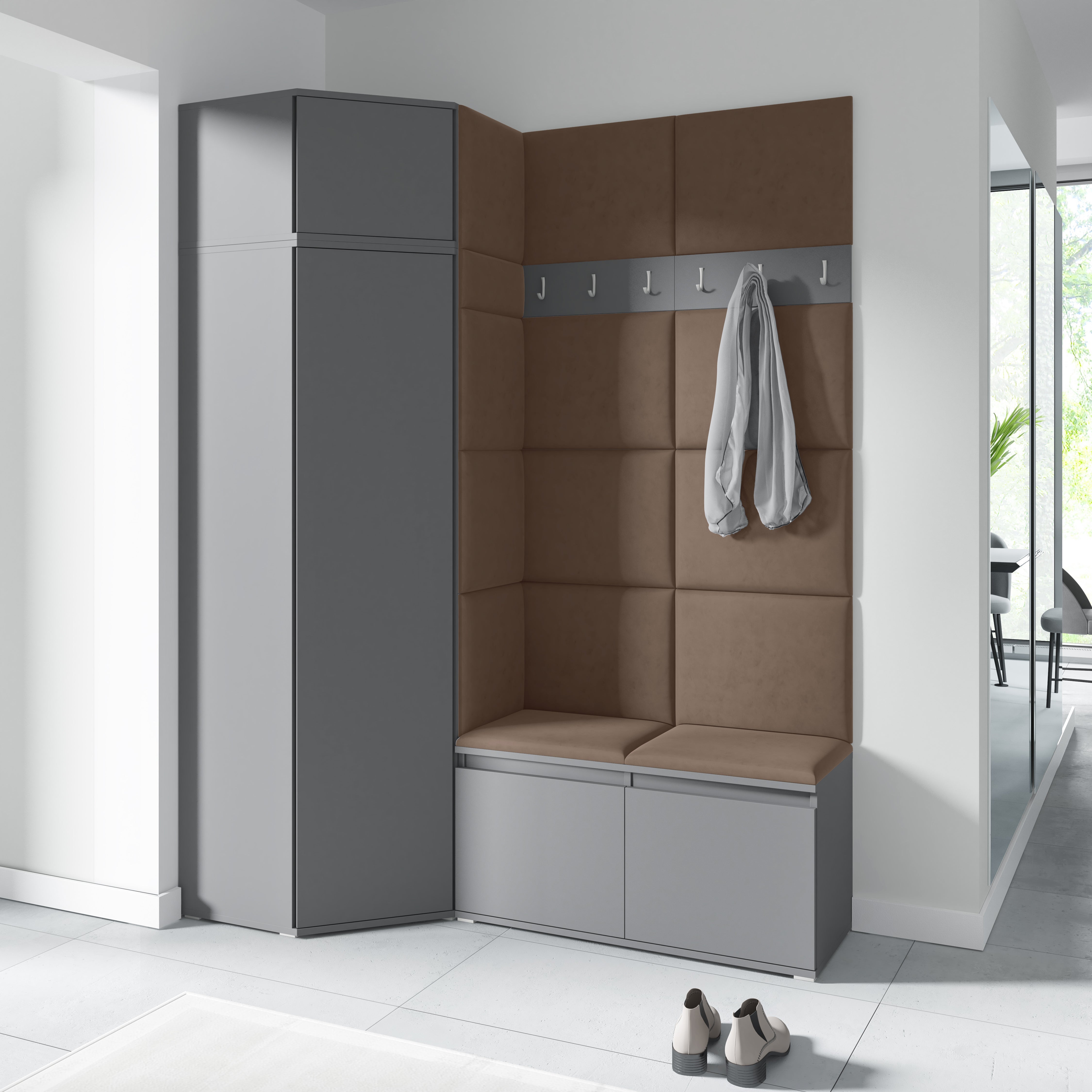 PK Emi 37 Hallway Wardrobe Graphite - Upholstered Panels in Various Colours